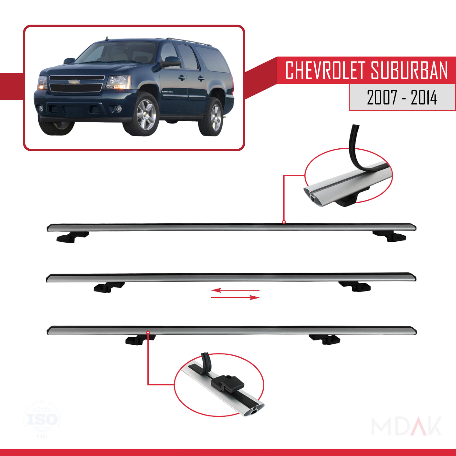 Chevrolet Suburban 2007-2014 Arası ile Uyumlu BASIC Model Ara Atkı Tavan Barı Gri 3 Adet - Görsel 5