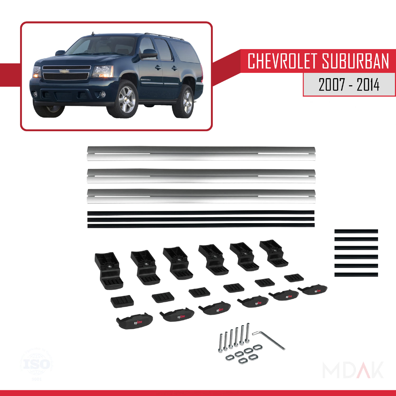 Chevrolet Suburban 2007-2014 Arası ile Uyumlu BASIC Model Ara Atkı Tavan Barı Gri 3 Adet - Görsel 6