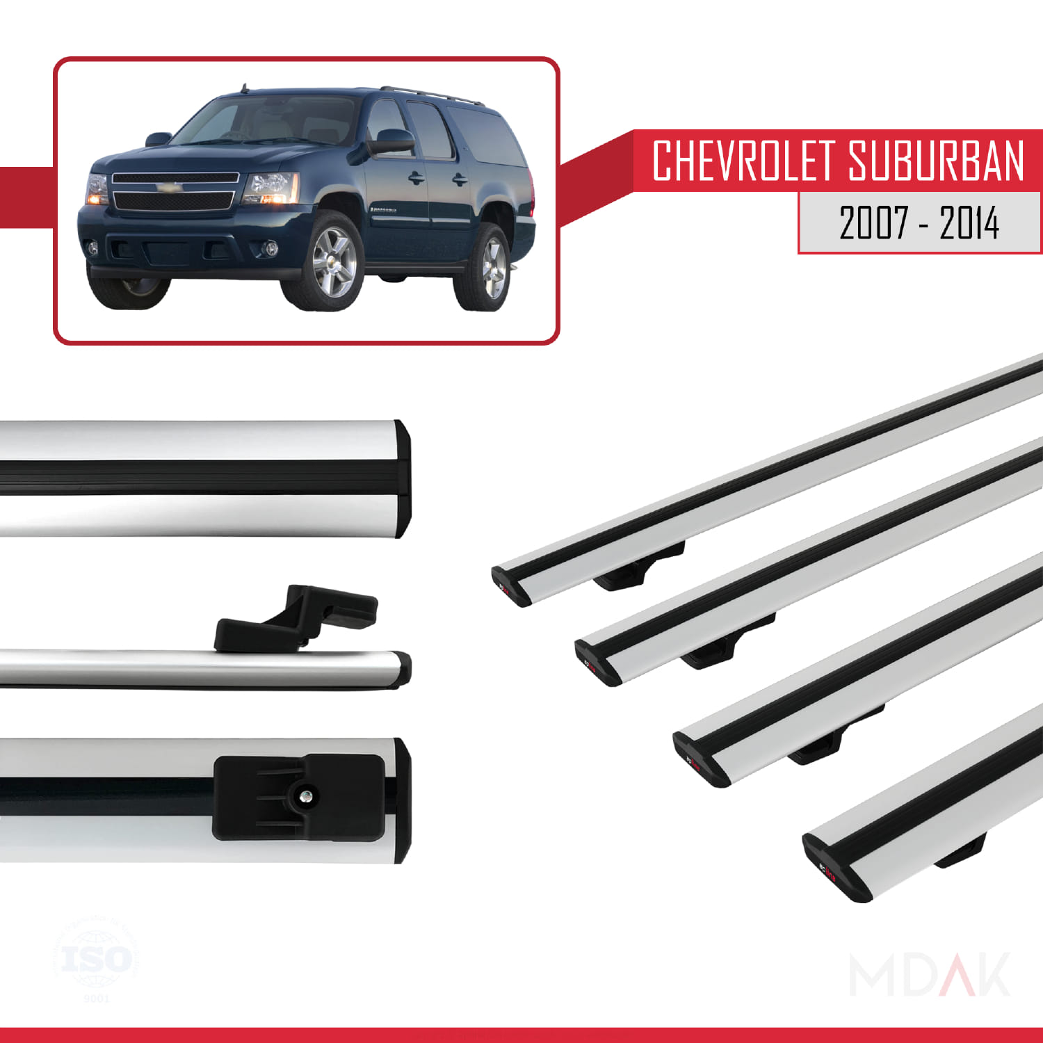 Chevrolet Suburban 2007-2014 Arası ile Uyumlu BASIC Model Ara Atkı Tavan Barı Gri 4 Adet - Görsel 3