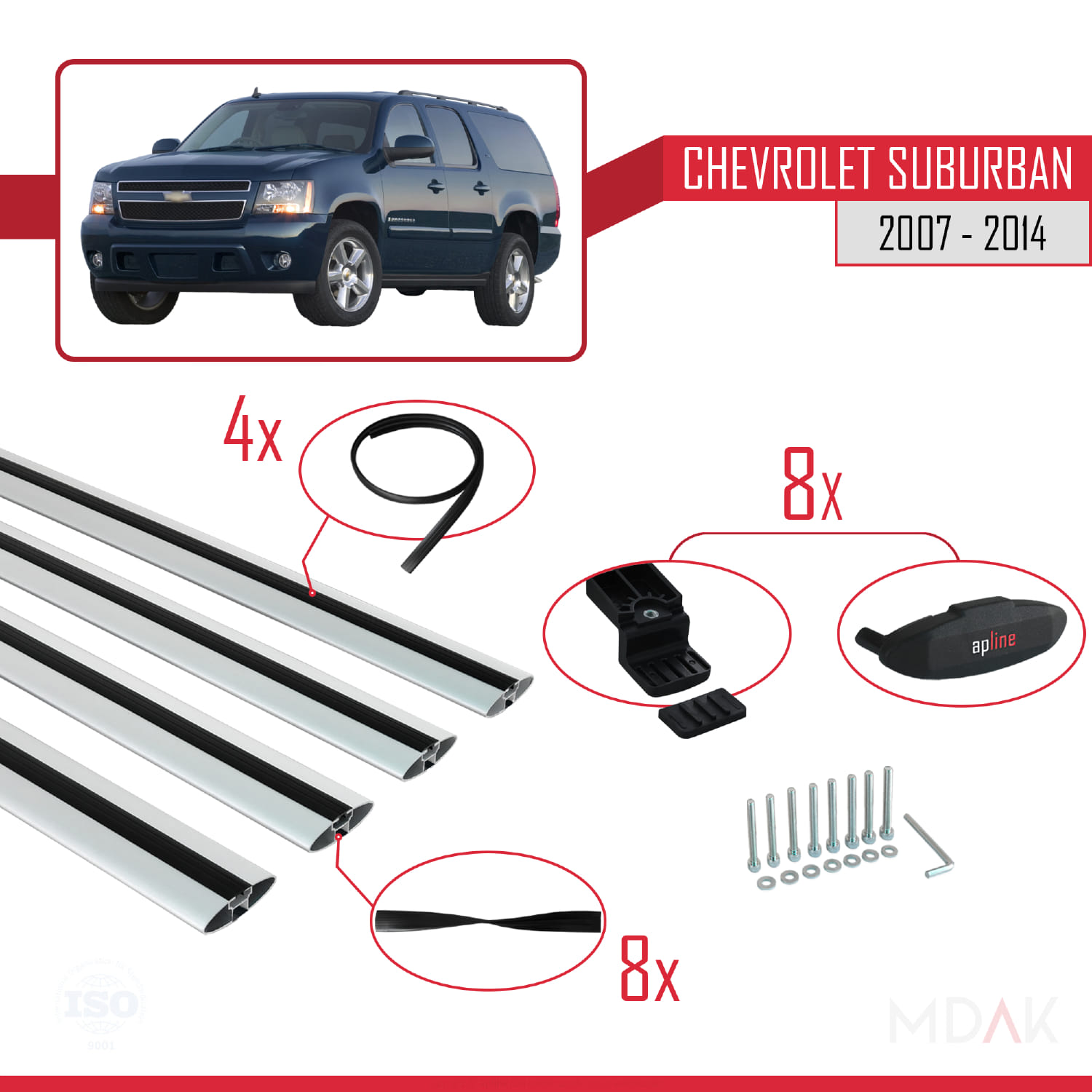 Chevrolet Suburban 2007-2014 Arası ile Uyumlu BASIC Model Ara Atkı Tavan Barı Gri 4 Adet - Görsel 6