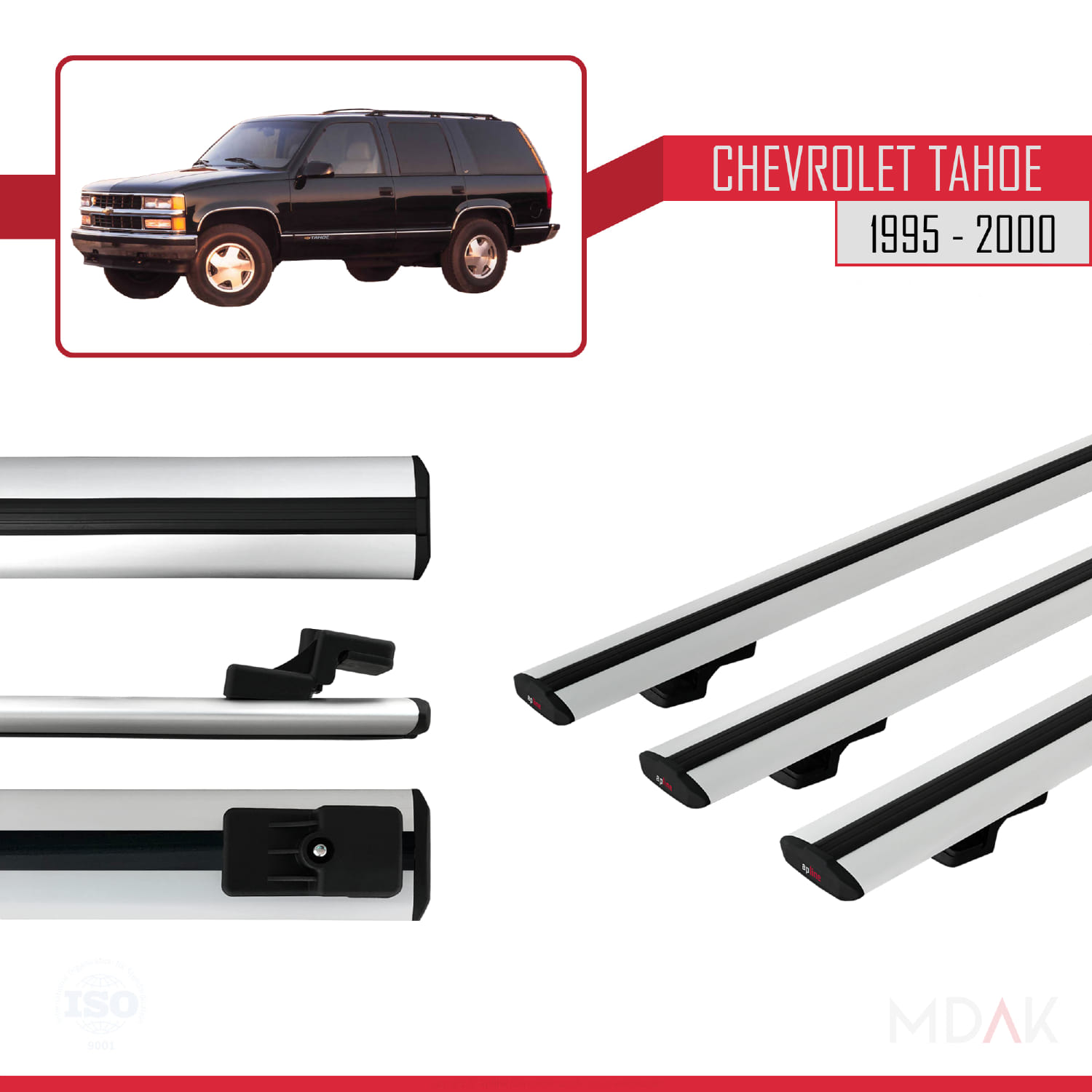 Chevrolet Tahoe 1995-2000 Arası ile Uyumlu BASIC Model Ara Atkı Tavan Barı Gri 3 Adet - Görsel 3