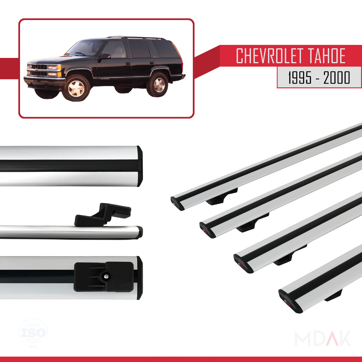 Chevrolet Tahoe 1995-2000 Arası ile Uyumlu BASIC Model Ara Atkı Tavan Barı Gri 4 Adet - Görsel 3