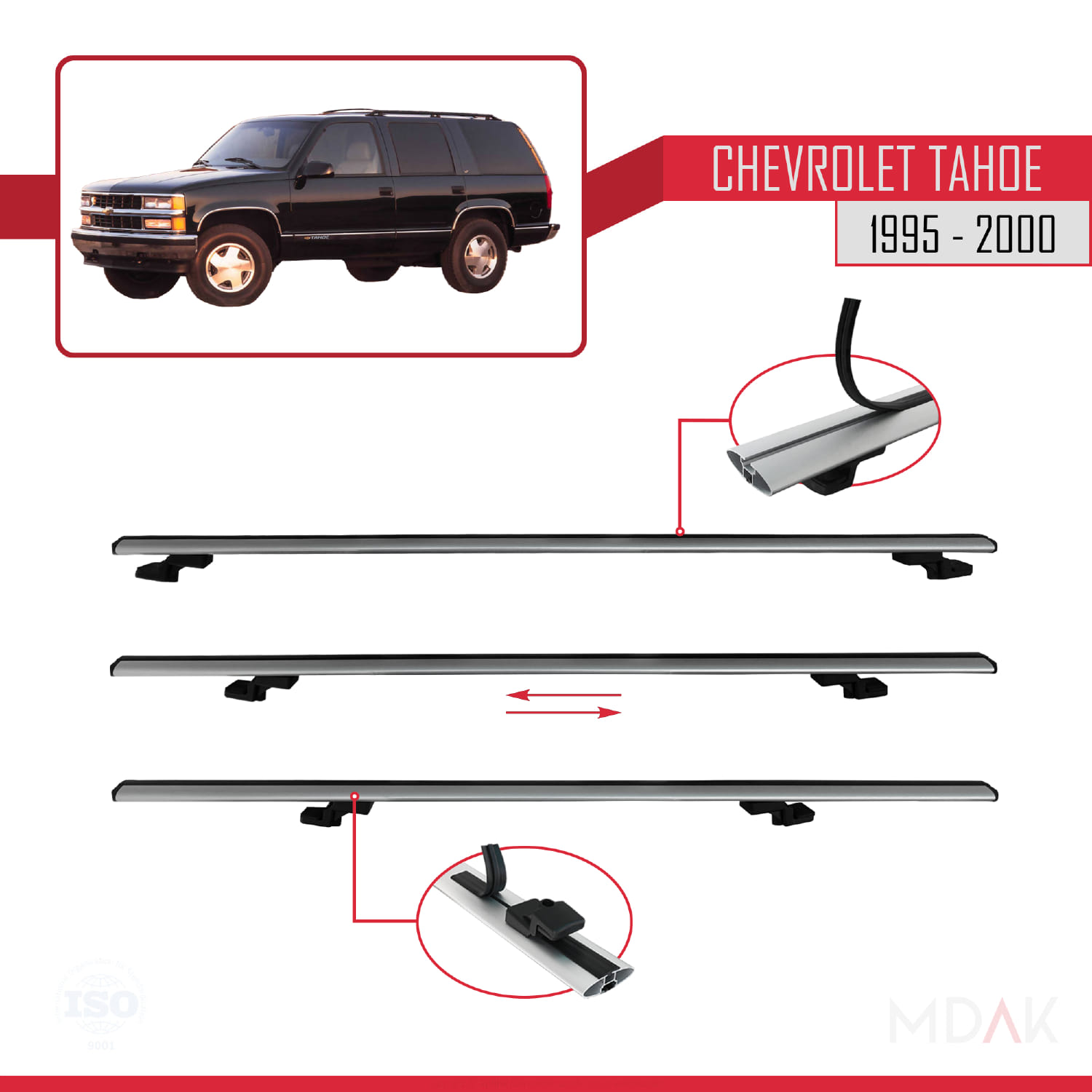 Chevrolet Tahoe 1995-2000 Arası ile Uyumlu BASIC Model Ara Atkı Tavan Barı Gri 4 Adet - Görsel 5