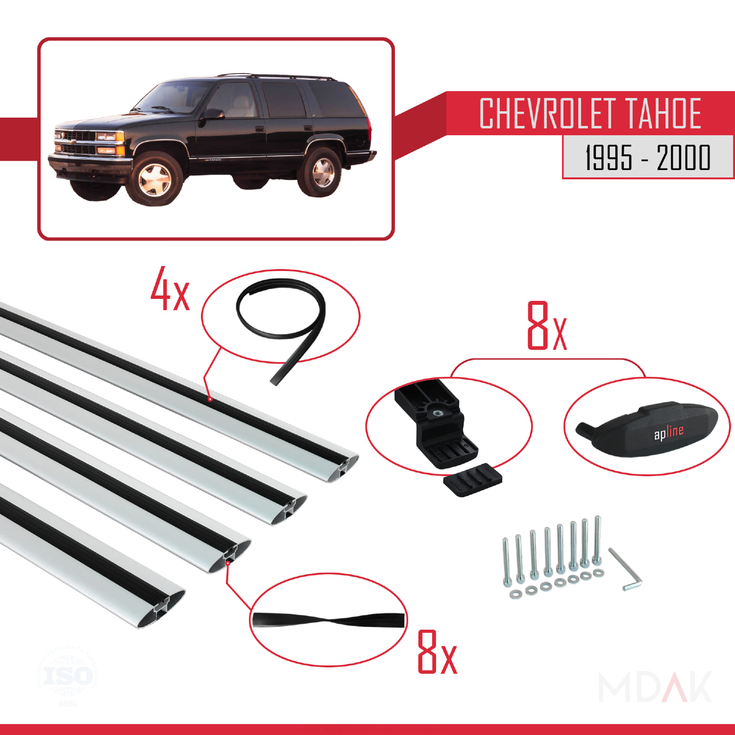 Chevrolet Tahoe 1995-2000 Arası ile Uyumlu BASIC Model Ara Atkı Tavan Barı Gri 4 Adet - Görsel 6