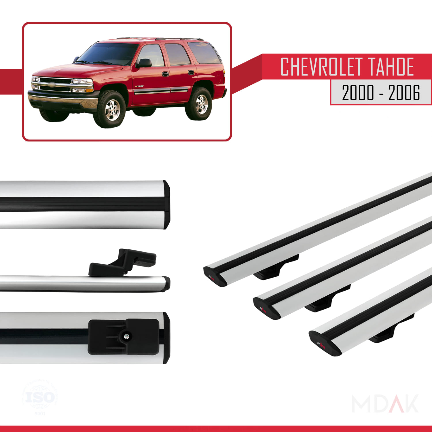 Chevrolet Tahoe 2000-2006 Arası ile Uyumlu BASIC Model Ara Atkı Tavan Barı Gri 3 Adet - Görsel 3