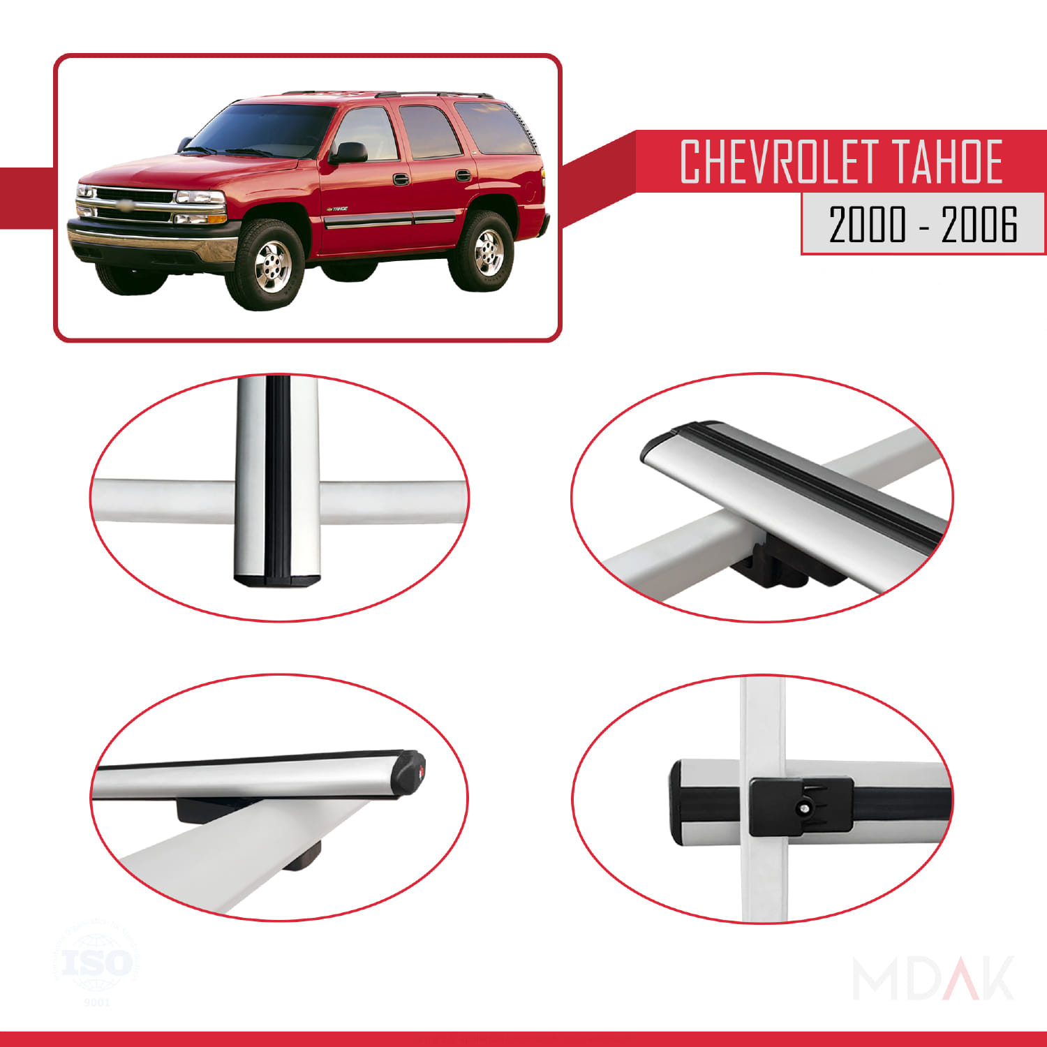 Chevrolet Tahoe 2000-2006 Arası ile Uyumlu BASIC Model Ara Atkı Tavan Barı Gri 3 Adet - Görsel 4