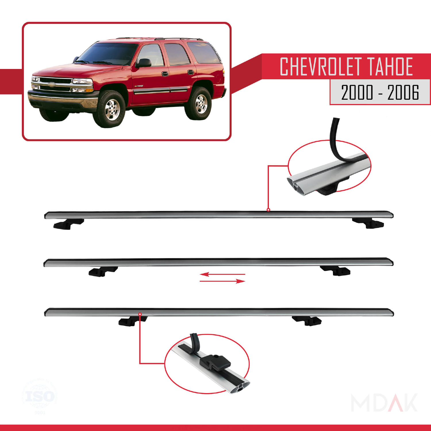 Chevrolet Tahoe 2000-2006 Arası ile Uyumlu BASIC Model Ara Atkı Tavan Barı Gri 3 Adet - Görsel 5