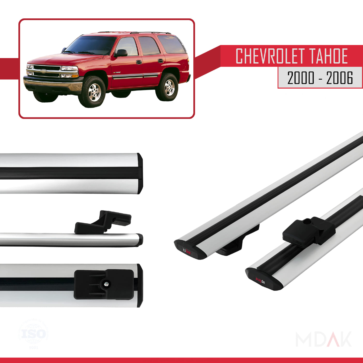 Chevrolet Tahoe 2000-2006 Arası ile Uyumlu BASIC Model Ara Atkı Tavan Barı Gri 2 Adet - Görsel 3