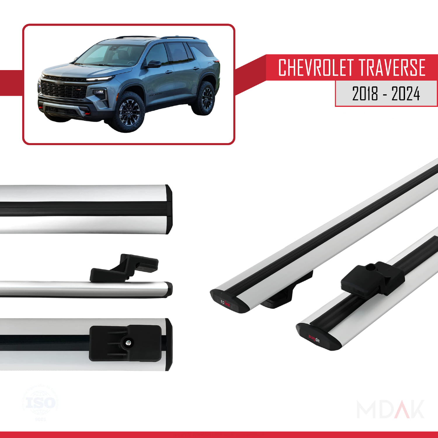 Chevrolet Traverse 2018-2024 Arası ile Uyumlu BASIC Model Ara Atkı Tavan Barı Gri 2 Adet - Görsel 3