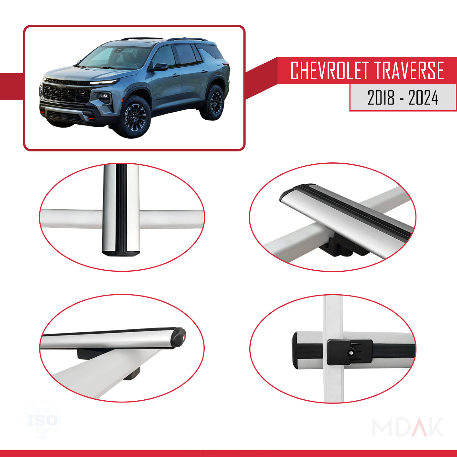 Chevrolet Traverse 2018-2024 Arası ile Uyumlu BASIC Model Ara Atkı Tavan Barı Gri 2 Adet - Görsel 4