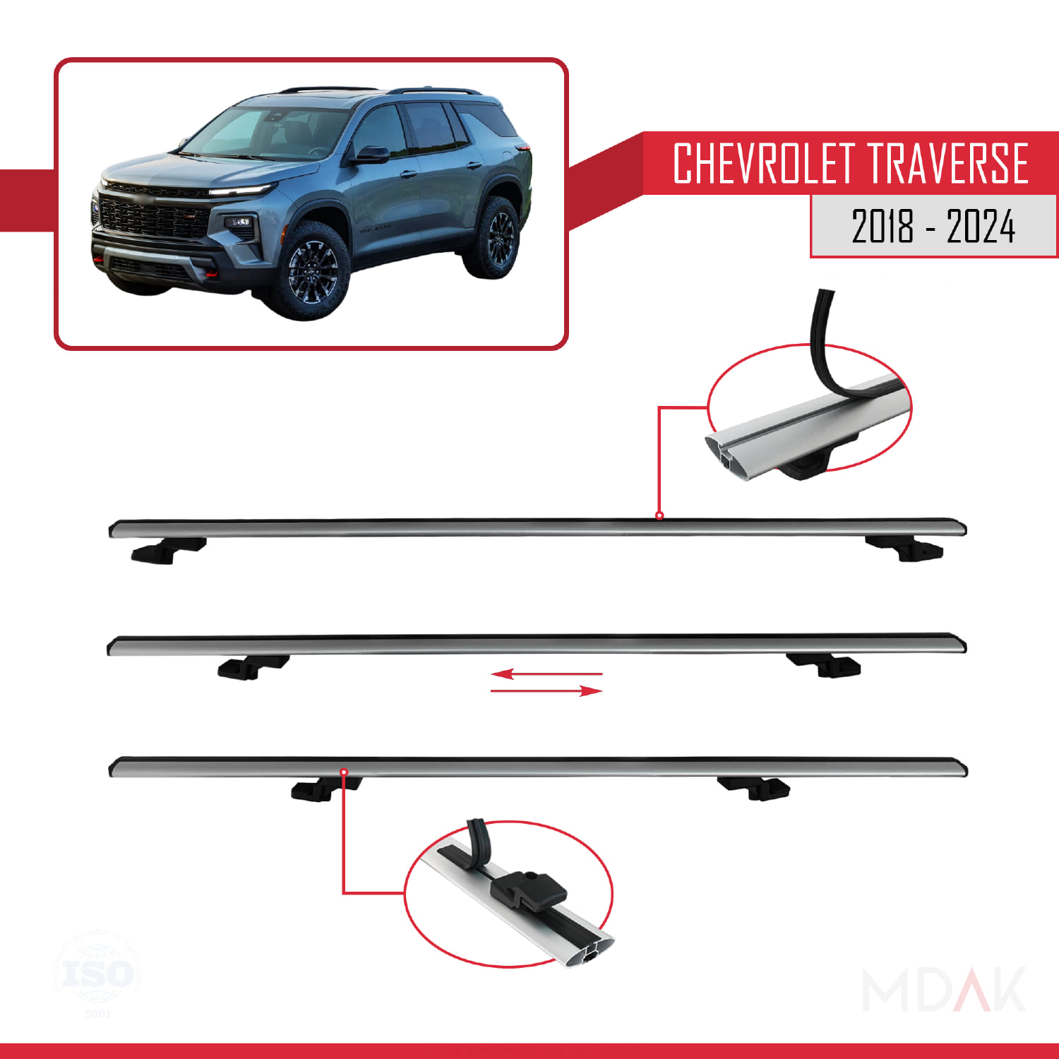 Chevrolet Traverse 2018-2024 Arası ile Uyumlu BASIC Model Ara Atkı Tavan Barı Gri 2 Adet - Görsel 5