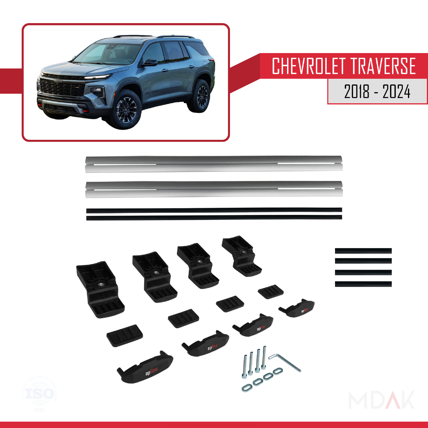Chevrolet Traverse 2018-2024 Arası ile Uyumlu BASIC Model Ara Atkı Tavan Barı Gri 2 Adet - Görsel 6