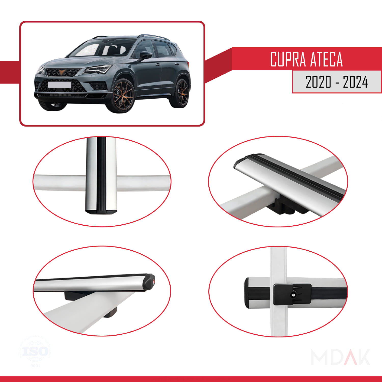 Cupra Ateca 2020-2024 Arası ile Uyumlu BASIC Model Ara Atkı Tavan Barı Gri 3 Adet - Görsel 4