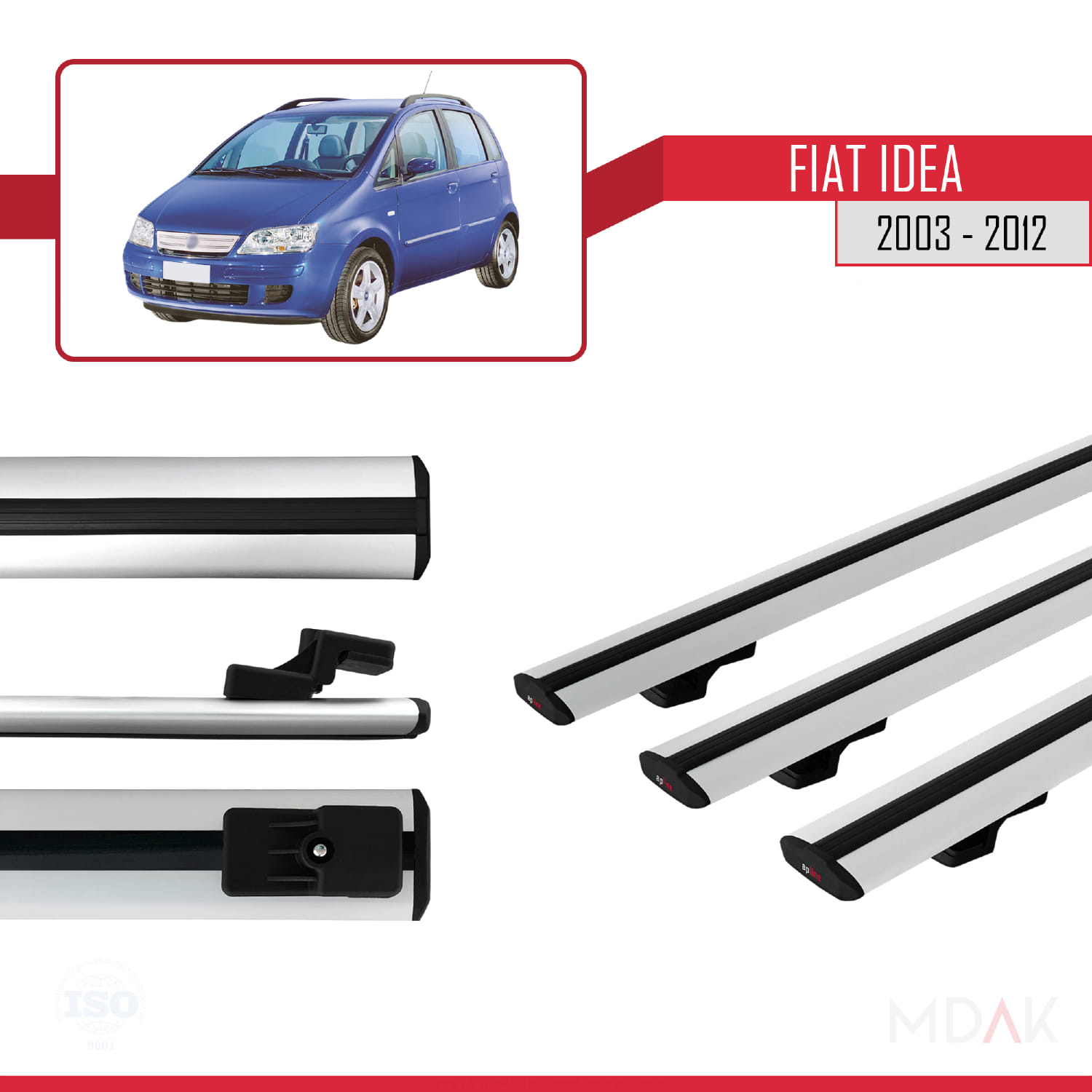 Fiat Idea 2003-2012 Arası ile Uyumlu BASIC Model Ara Atkı Tavan Barı Gri 3 Adet - Görsel 3