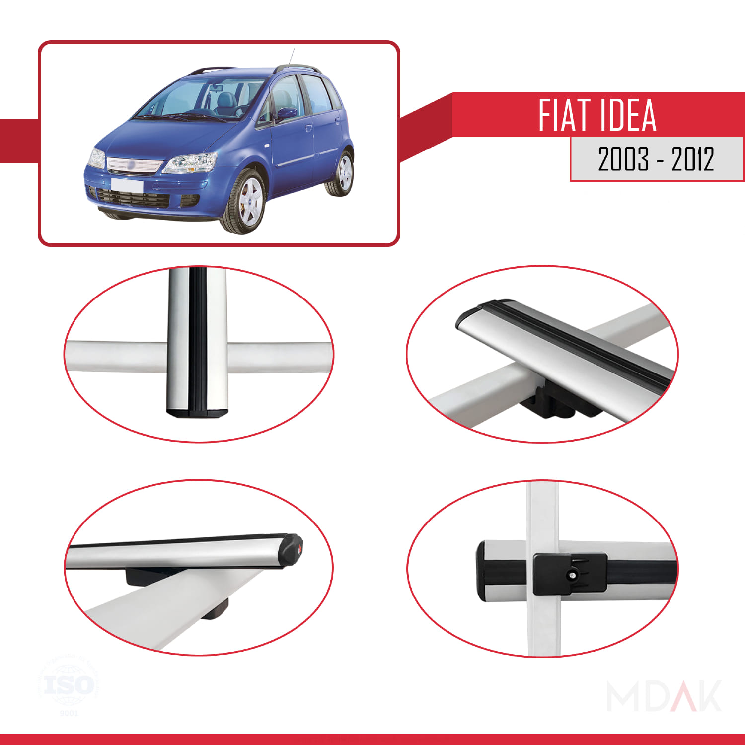 Fiat Idea 2003-2012 Arası ile Uyumlu BASIC Model Ara Atkı Tavan Barı Gri 3 Adet - Görsel 4