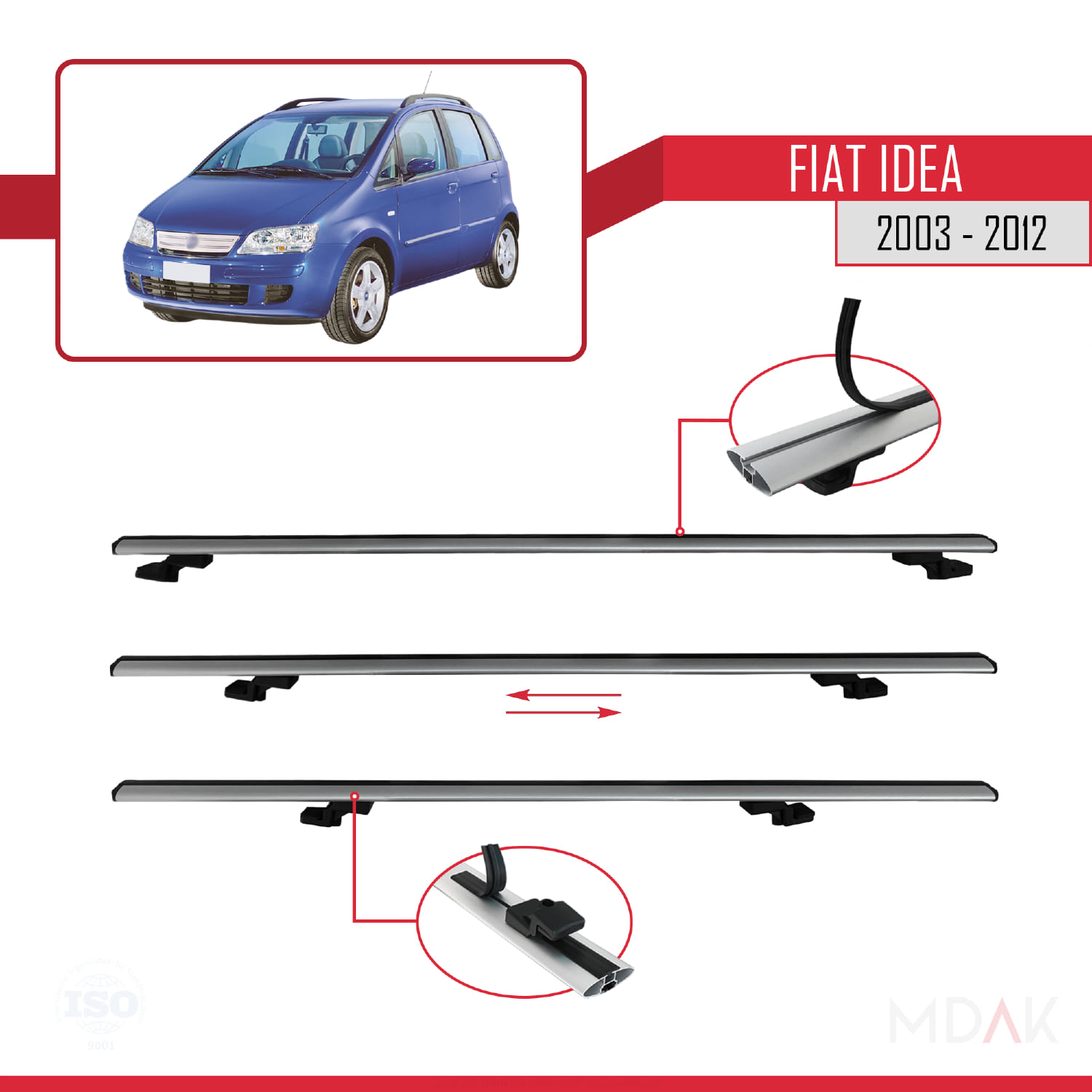 Fiat Idea 2003-2012 Arası ile Uyumlu BASIC Model Ara Atkı Tavan Barı Gri 2 Adet - Görsel 5