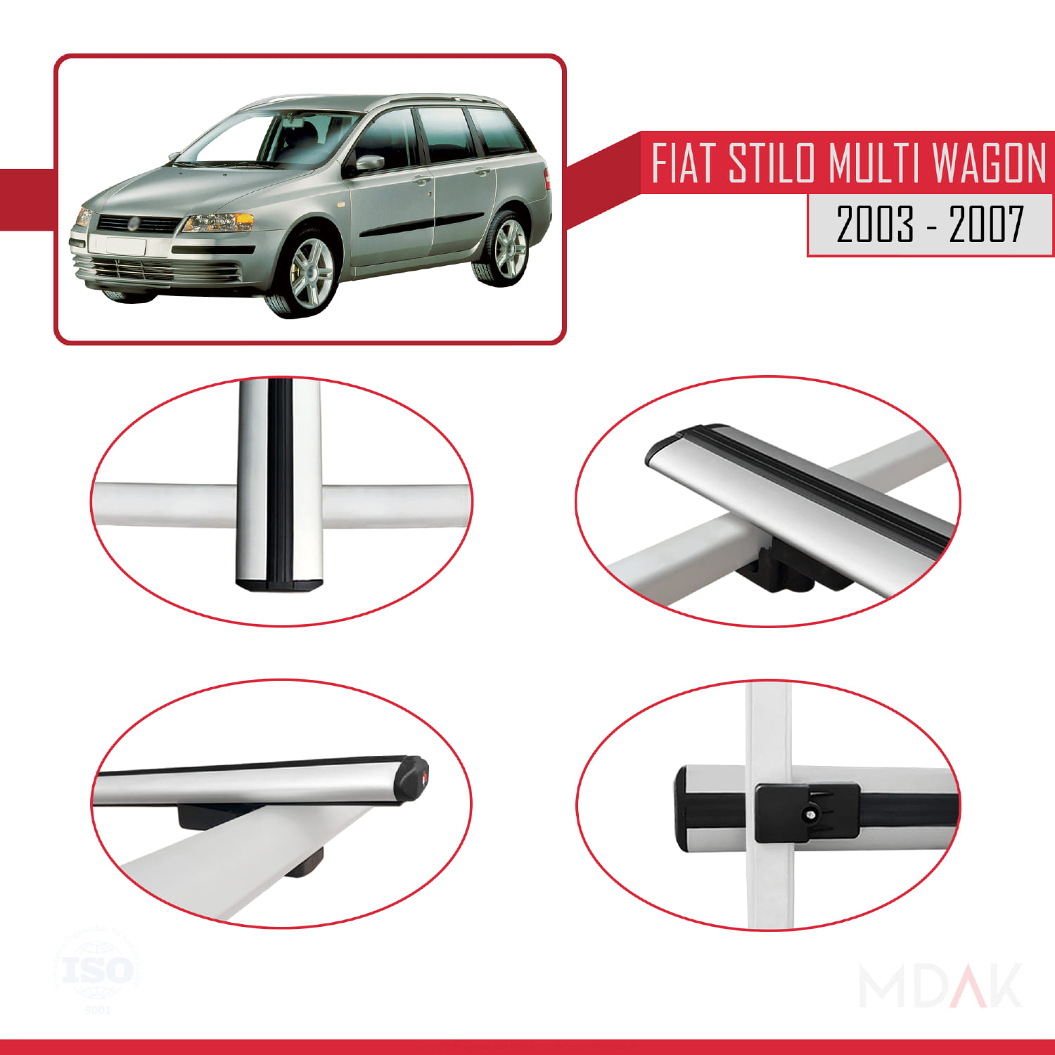 Fiat Stilo Multi Wagon 2003-2007 Arası ile Uyumlu BASIC Model Ara Atkı Tavan Barı Gri 3 Adet - Görsel 4