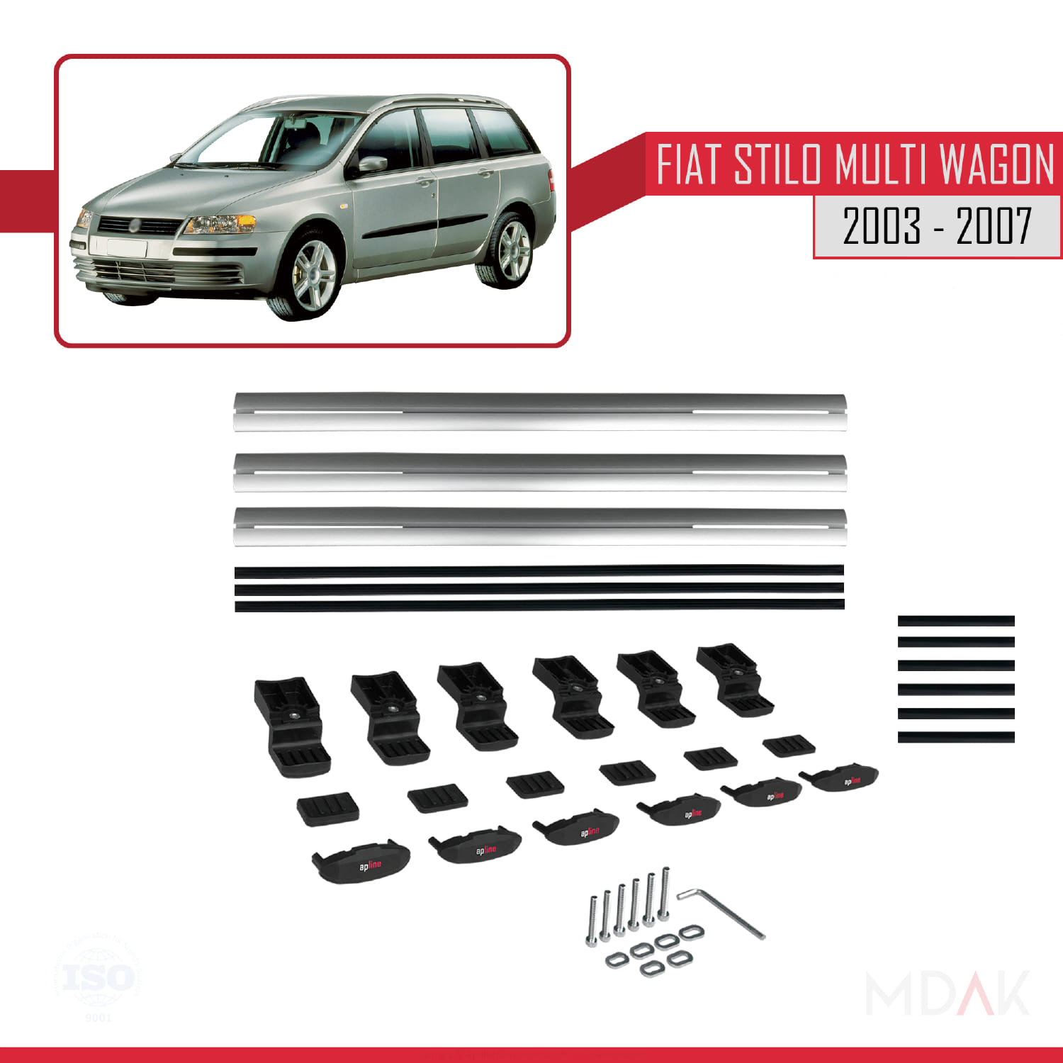 Fiat Stilo Multi Wagon 2003-2007 Arası ile Uyumlu BASIC Model Ara Atkı Tavan Barı Gri 3 Adet - Görsel 6