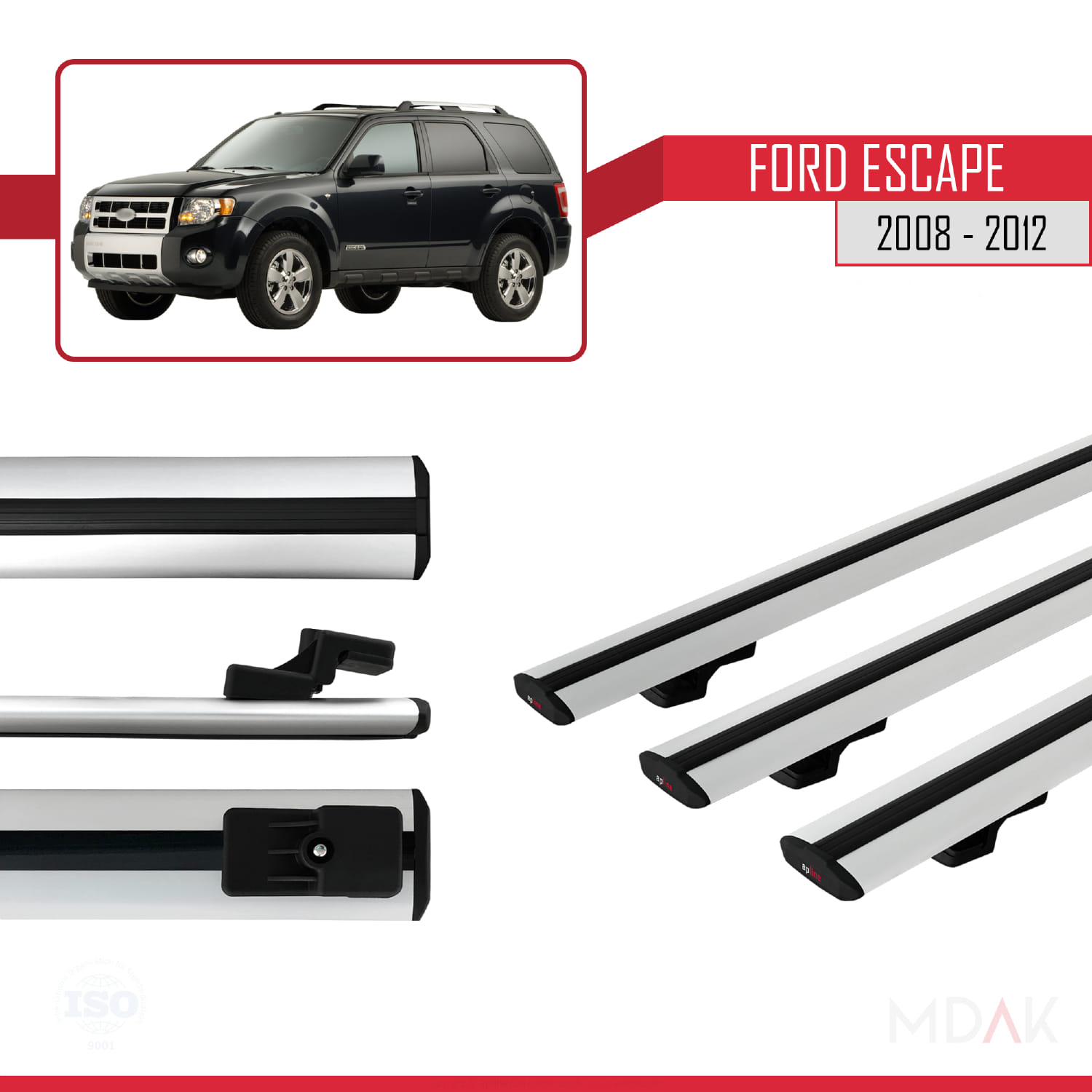 Ford Escape 2008-2012 Arası ile Uyumlu BASIC Model Ara Atkı Tavan Barı Gri 3 Adet - Görsel 3