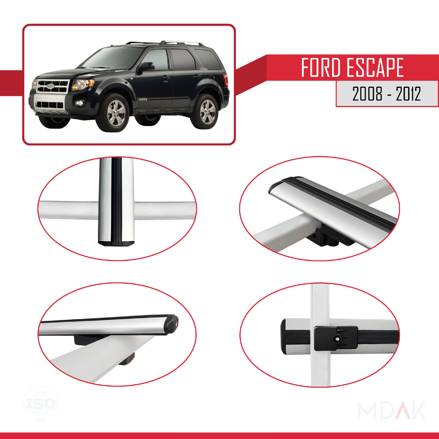 Ford Escape 2008-2012 Arası ile Uyumlu BASIC Model Ara Atkı Tavan Barı Gri 3 Adet - Görsel 4