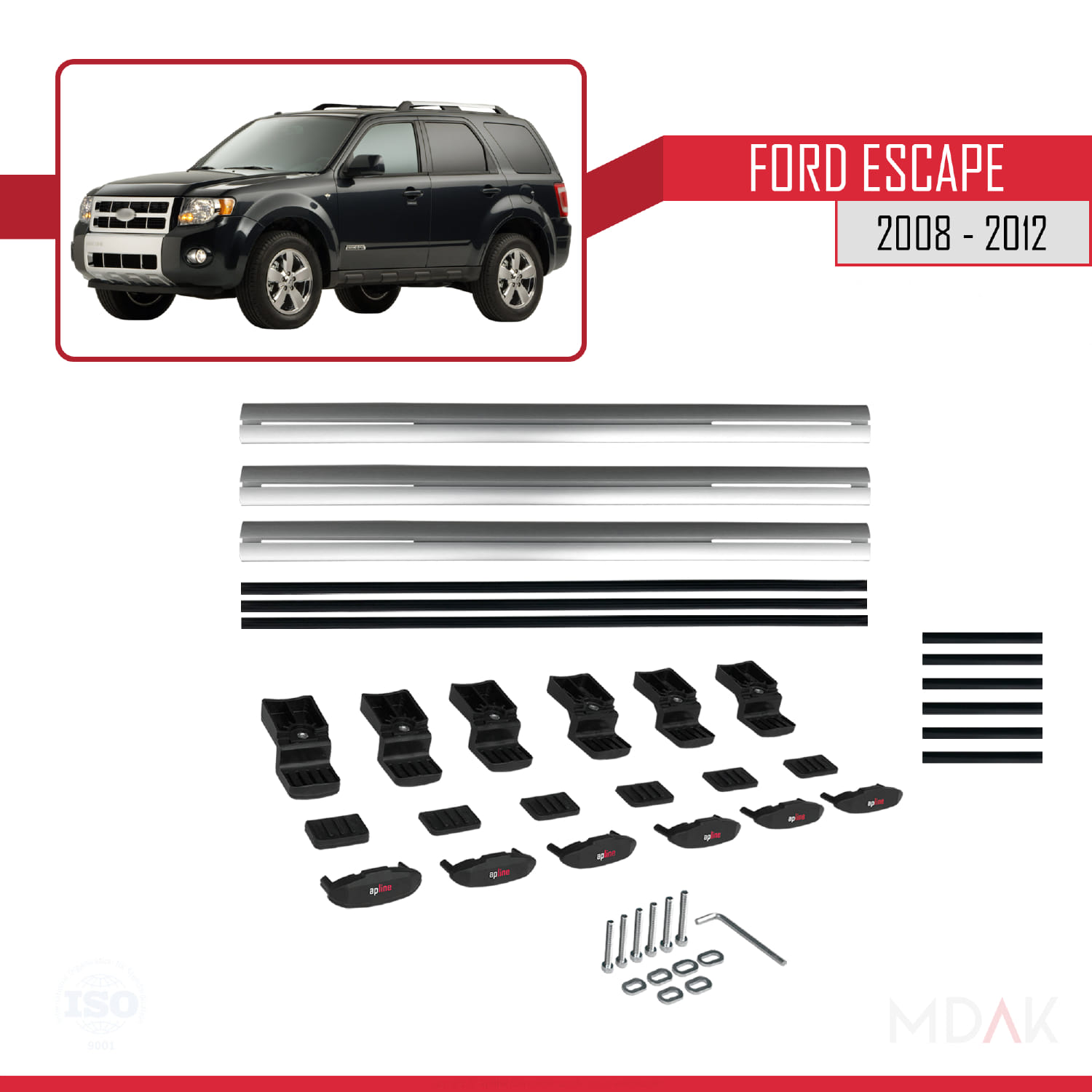 Ford Escape 2008-2012 Arası ile Uyumlu BASIC Model Ara Atkı Tavan Barı Gri 3 Adet - Görsel 6