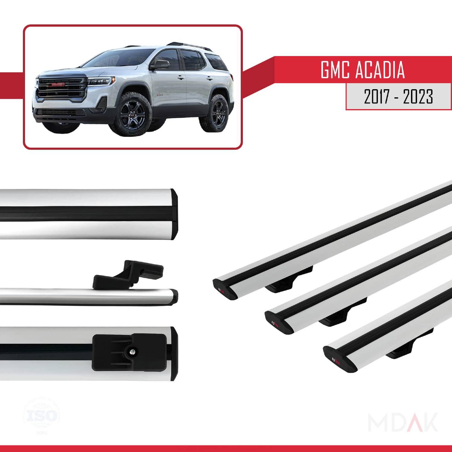 GMC Acadia 2017-2023 Arası ile Uyumlu BASIC Model Ara Atkı Tavan Barı Gri 3 Adet - Görsel 3