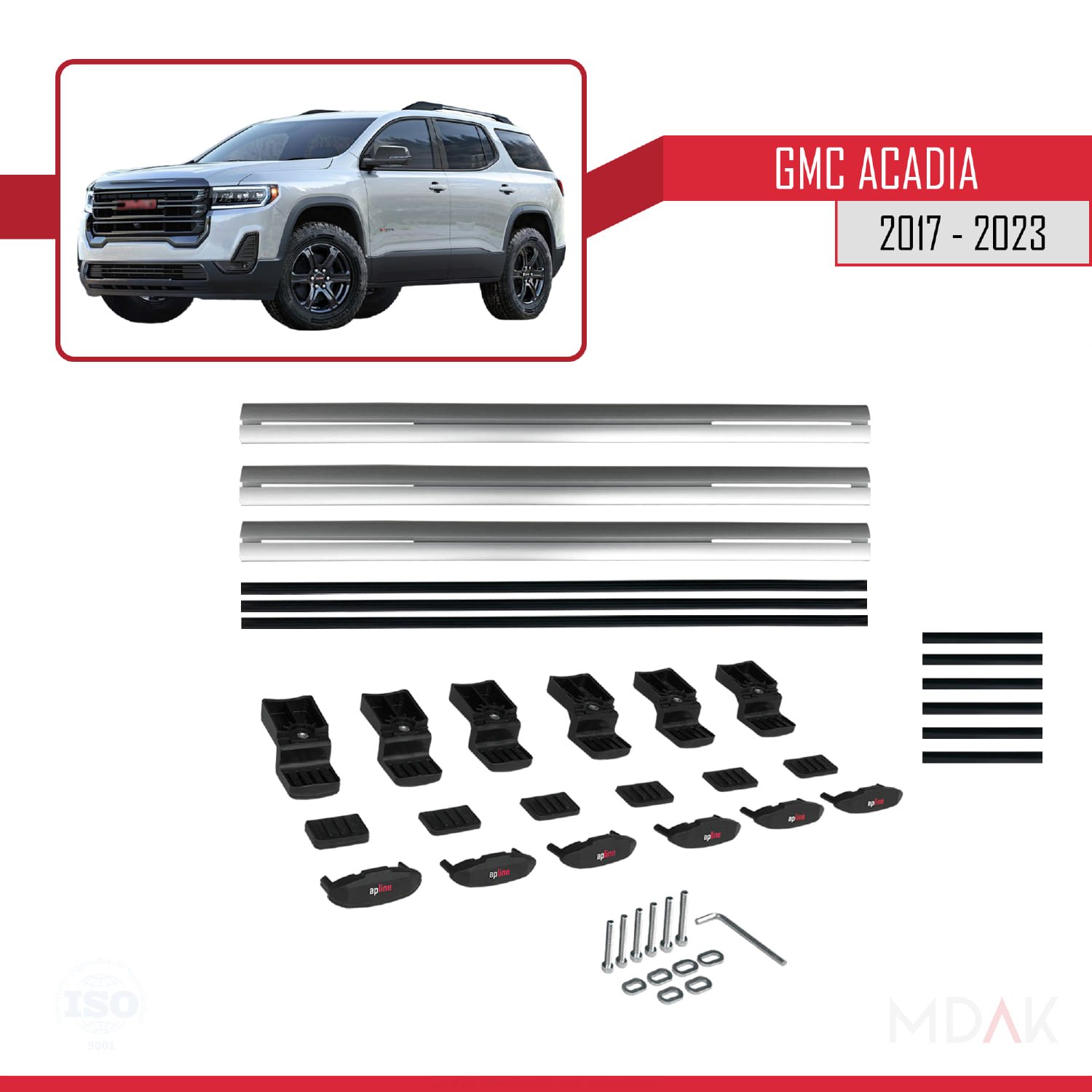 GMC Acadia 2017-2023 Arası ile Uyumlu BASIC Model Ara Atkı Tavan Barı Gri 3 Adet - Görsel 6