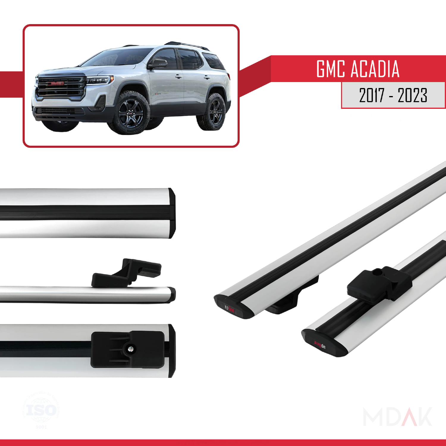 GMC Acadia 2017-2023 Arası ile Uyumlu BASIC Model Ara Atkı Tavan Barı Gri 2 Adet - Görsel 3