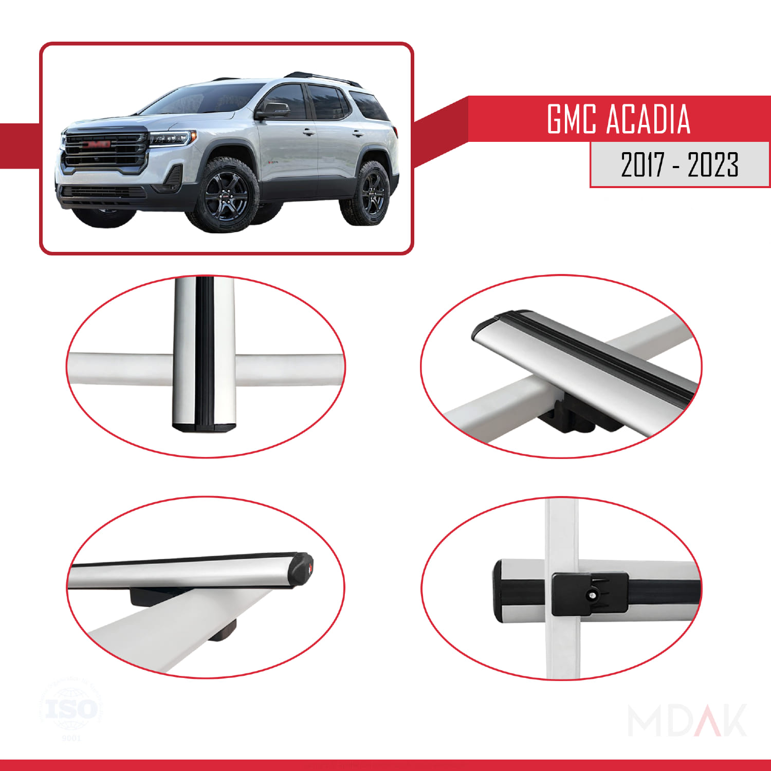 GMC Acadia 2017-2023 Arası ile Uyumlu BASIC Model Ara Atkı Tavan Barı Gri 2 Adet - Görsel 4