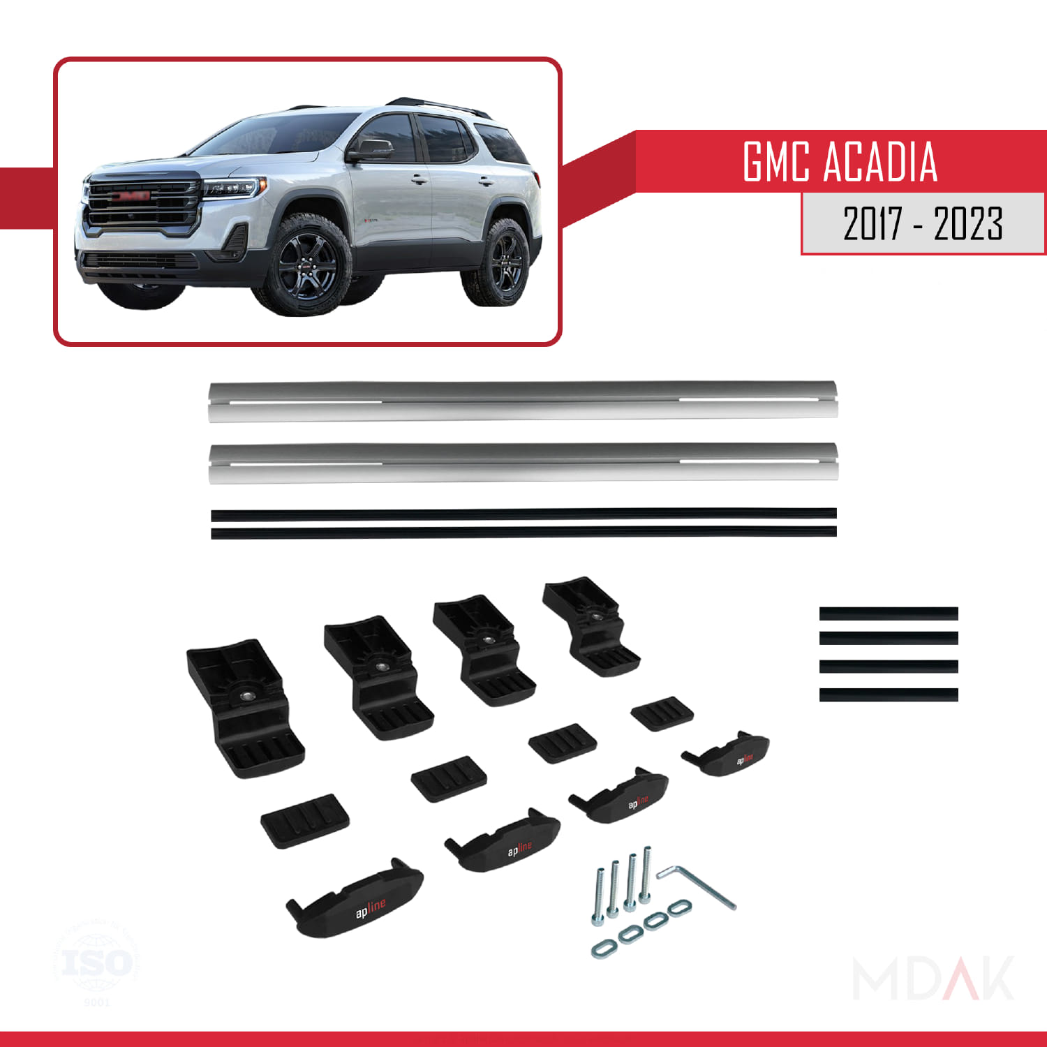 GMC Acadia 2017-2023 Arası ile Uyumlu BASIC Model Ara Atkı Tavan Barı Gri 2 Adet - Görsel 6