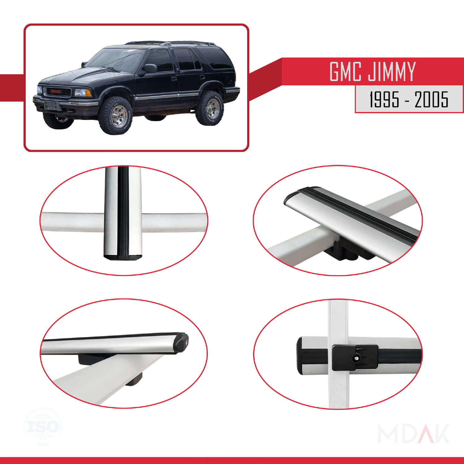 GMC Jimmy 1995-2005 Arası ile Uyumlu BASIC Model Ara Atkı Tavan Barı Gri 3 Adet - Görsel 4
