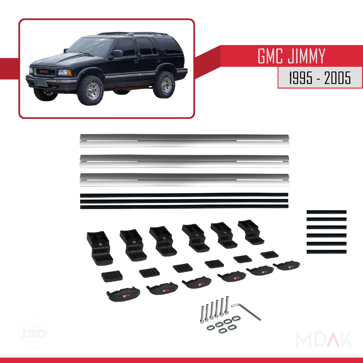 GMC Jimmy 1995-2005 Arası ile Uyumlu BASIC Model Ara Atkı Tavan Barı Gri 3 Adet - Görsel 6