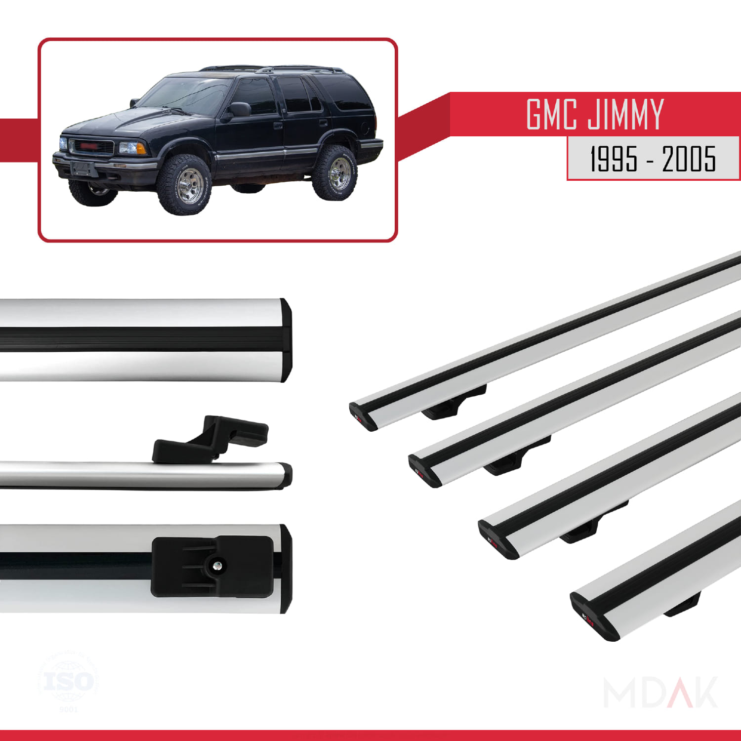 GMC Jimmy 1995-2005 Arası ile Uyumlu BASIC Model Ara Atkı Tavan Barı Gri 4 Adet - Görsel 3
