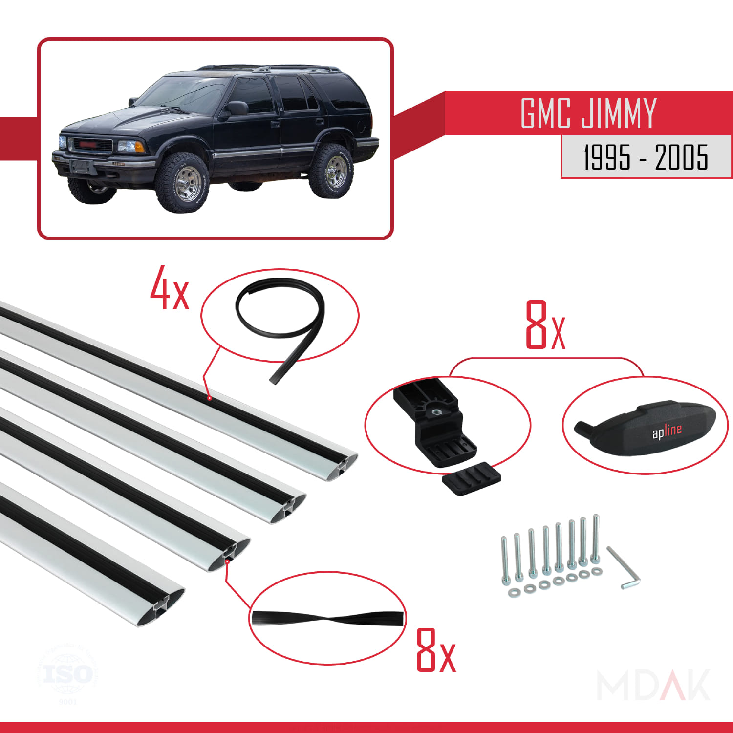 GMC Jimmy 1995-2005 Arası ile Uyumlu BASIC Model Ara Atkı Tavan Barı Gri 4 Adet - Görsel 6