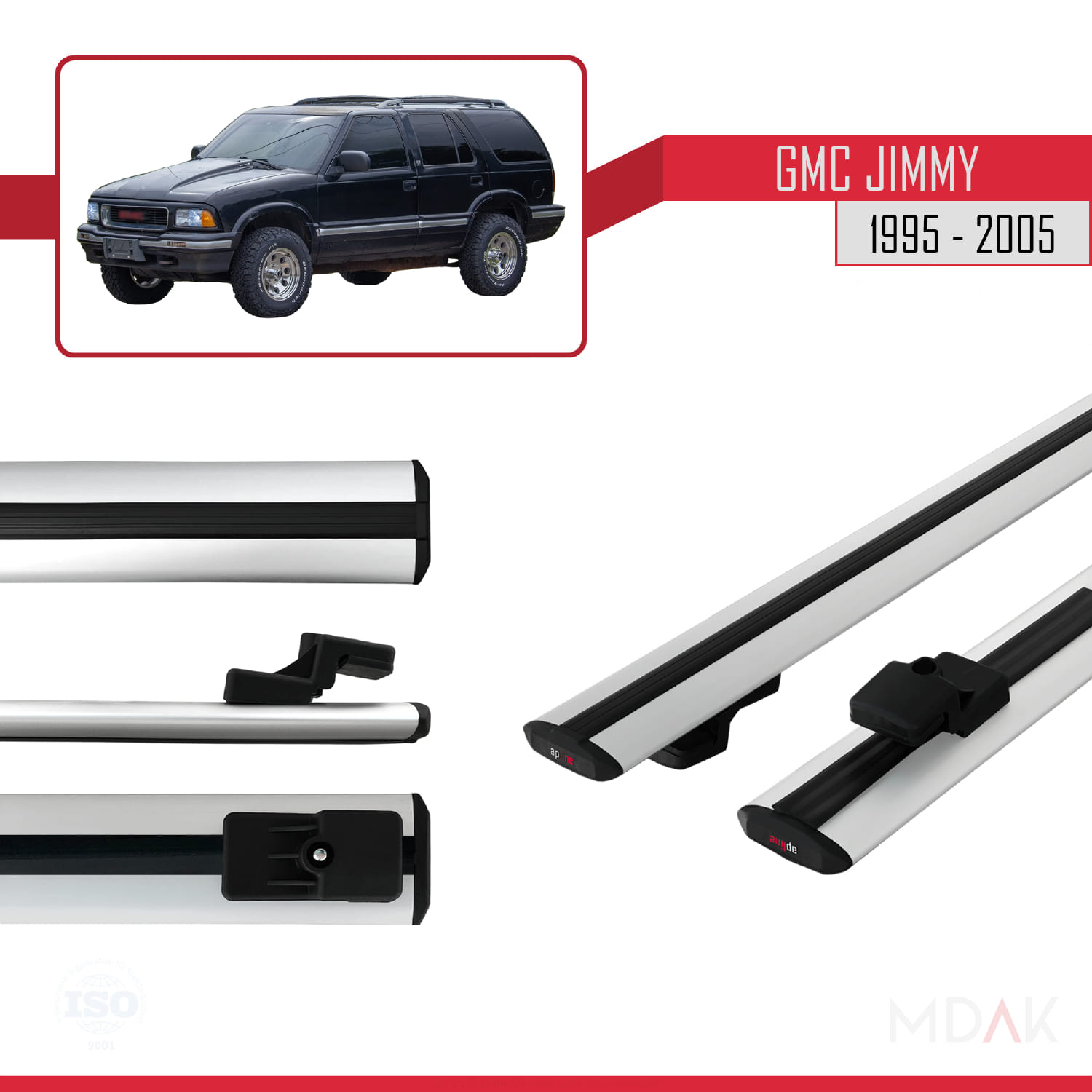 GMC Jimmy 1995-2005 Arası ile Uyumlu BASIC Model Ara Atkı Tavan Barı Gri 2 Adet - Görsel 3