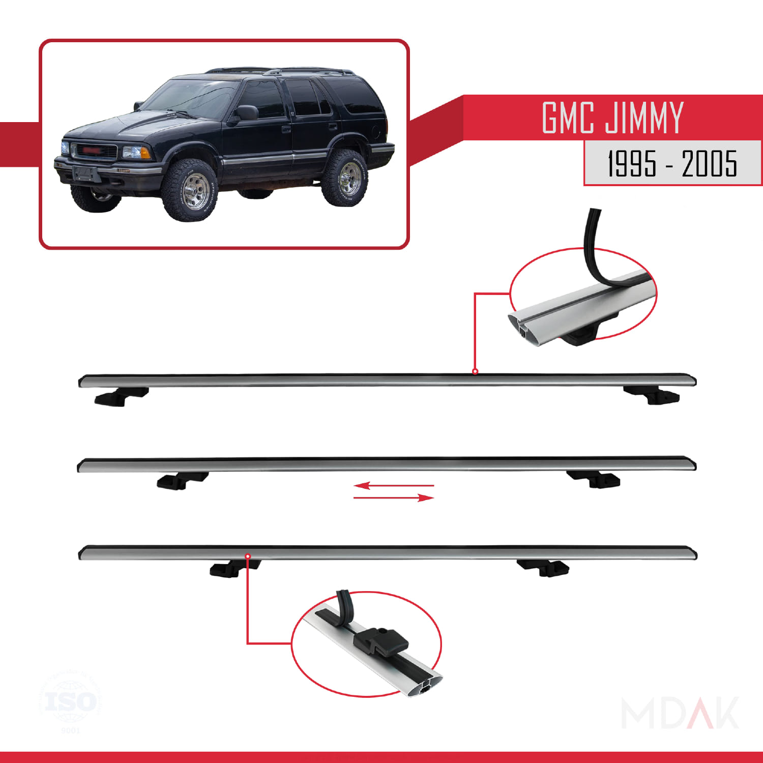 GMC Jimmy 1995-2005 Arası ile Uyumlu BASIC Model Ara Atkı Tavan Barı Gri 2 Adet - Görsel 5