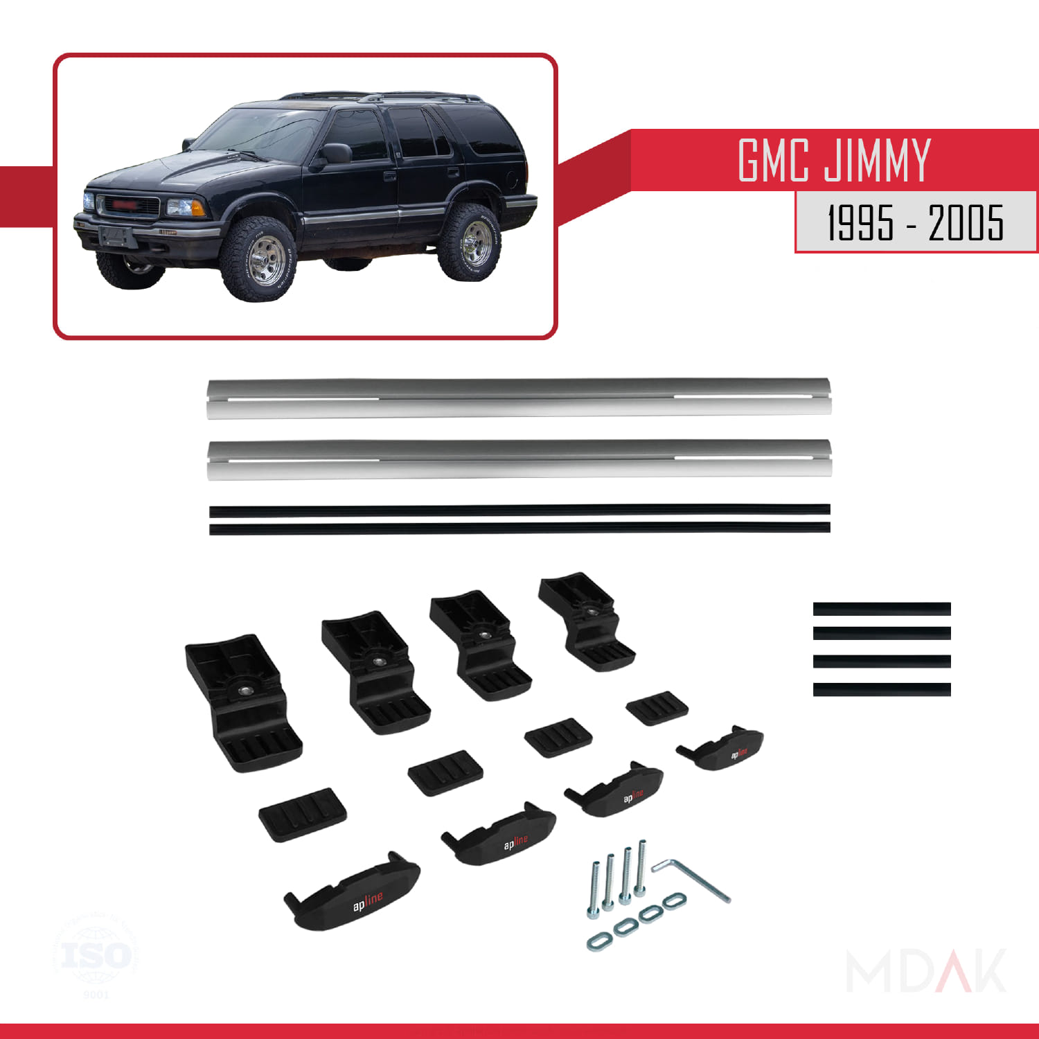 GMC Jimmy 1995-2005 Arası ile Uyumlu BASIC Model Ara Atkı Tavan Barı Gri 2 Adet - Görsel 6