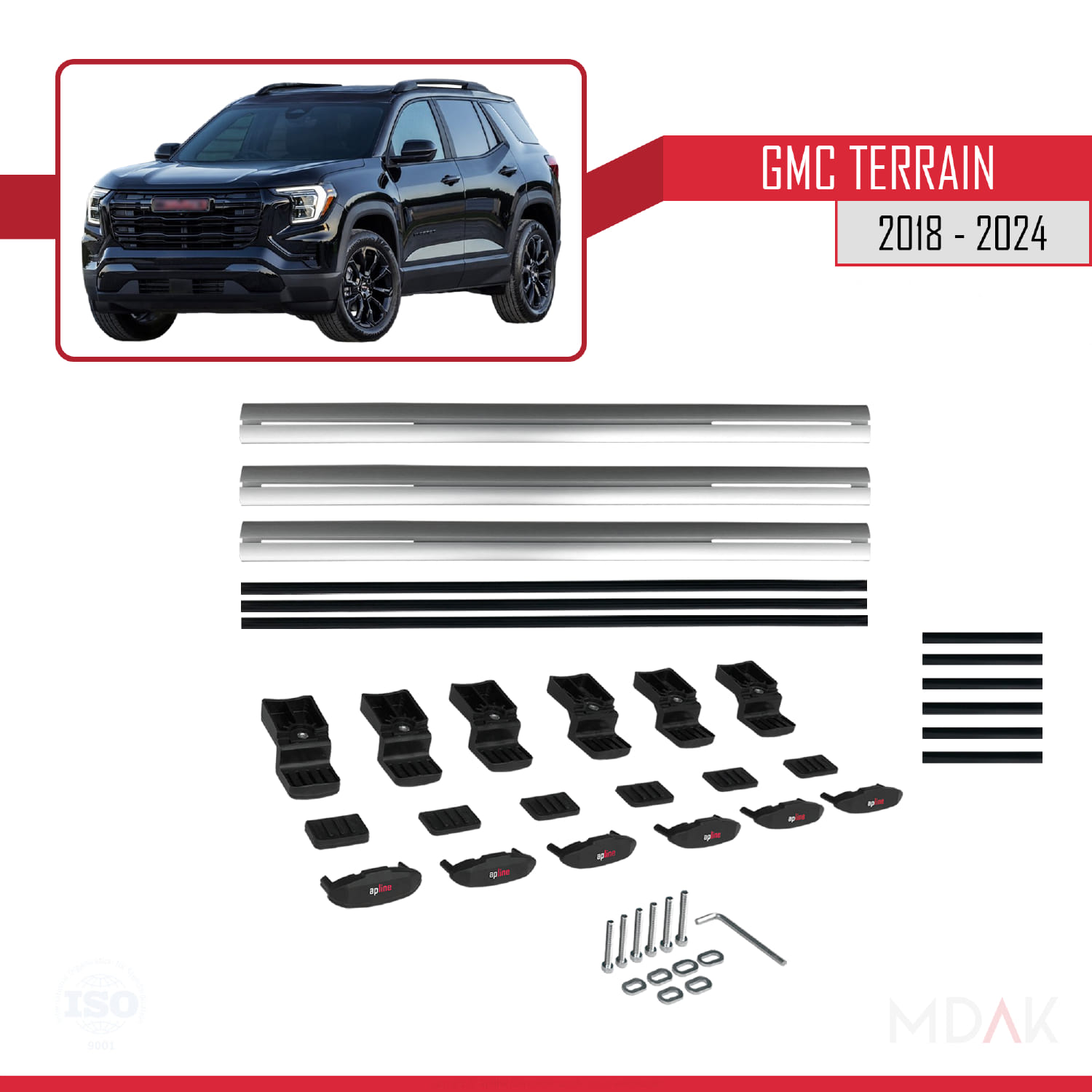 GMC Terrain 2018-2024 Arası ile Uyumlu BASIC Model Ara Atkı Tavan Barı Gri 3 Adet - Görsel 6