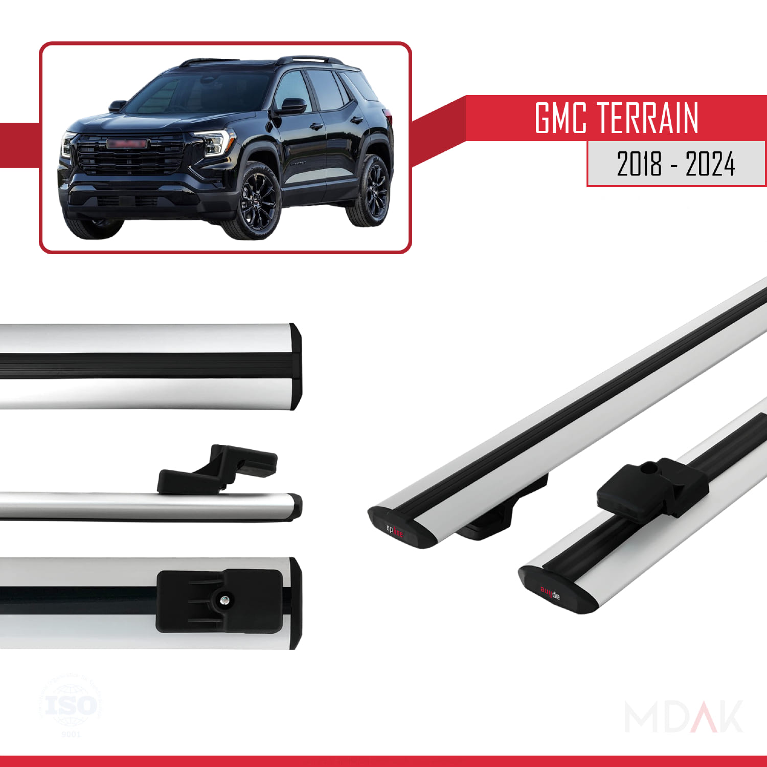 GMC Terrain 2018-2024 Arası ile Uyumlu BASIC Model Ara Atkı Tavan Barı Gri 2 Adet - Görsel 3
