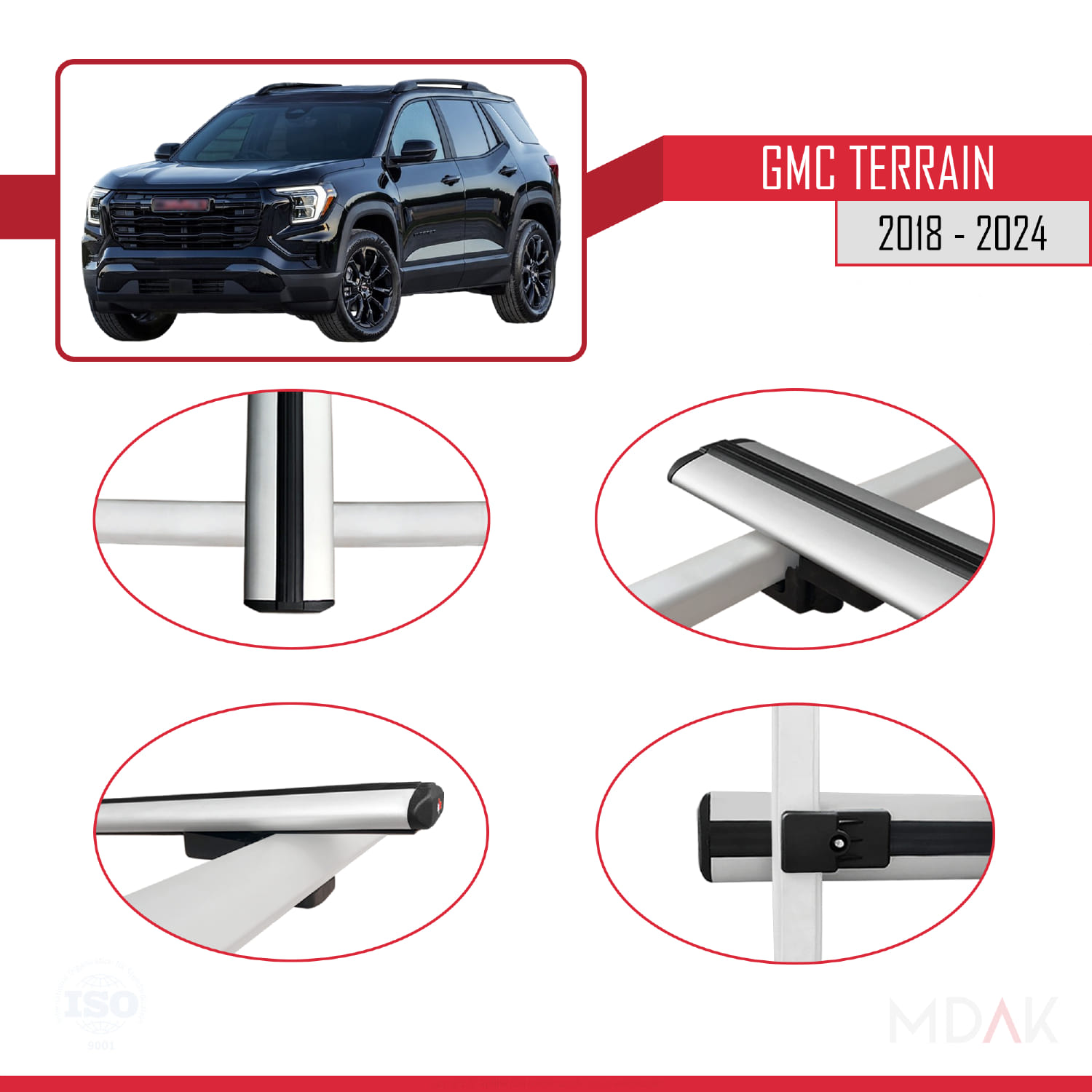 GMC Terrain 2018-2024 Arası ile Uyumlu BASIC Model Ara Atkı Tavan Barı Gri 2 Adet - Görsel 4