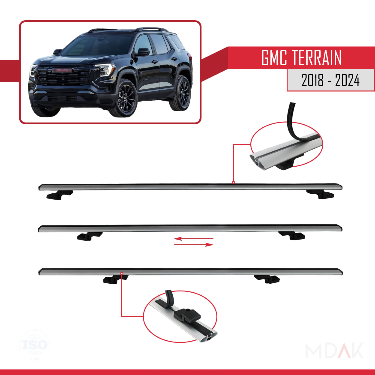 GMC Terrain 2018-2024 Arası ile Uyumlu BASIC Model Ara Atkı Tavan Barı Gri 2 Adet - Görsel 5