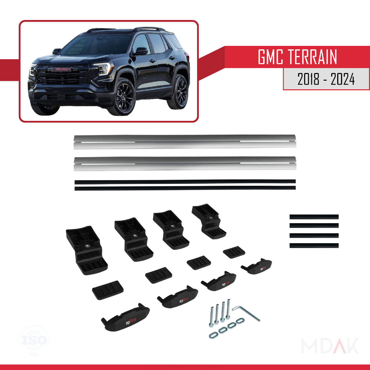GMC Terrain 2018-2024 Arası ile Uyumlu BASIC Model Ara Atkı Tavan Barı Gri 2 Adet - Görsel 6
