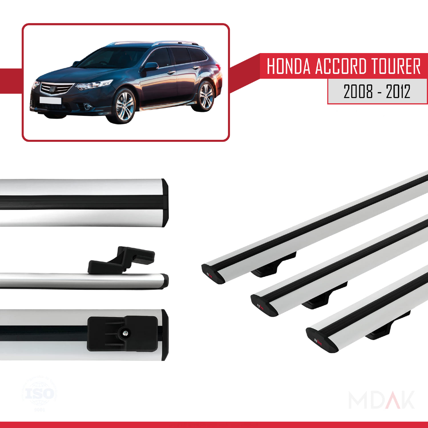Honda Accord Tourer 2008-2012 Arası ile Uyumlu BASIC Model Ara Atkı Tavan Barı Gri 3 Adet - Görsel 3