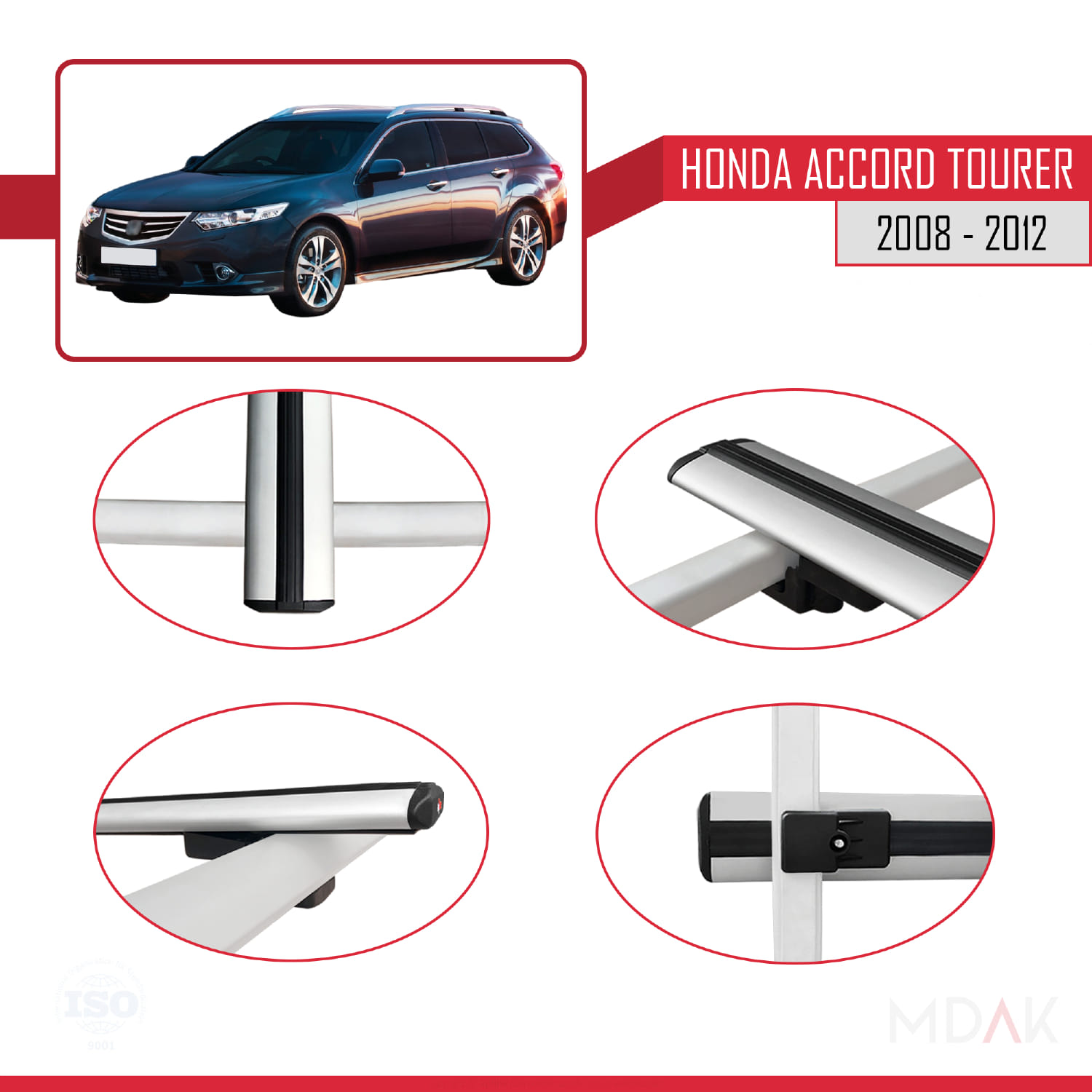 Honda Accord Tourer 2008-2012 Arası ile Uyumlu BASIC Model Ara Atkı Tavan Barı Gri 2 Adet - Görsel 4