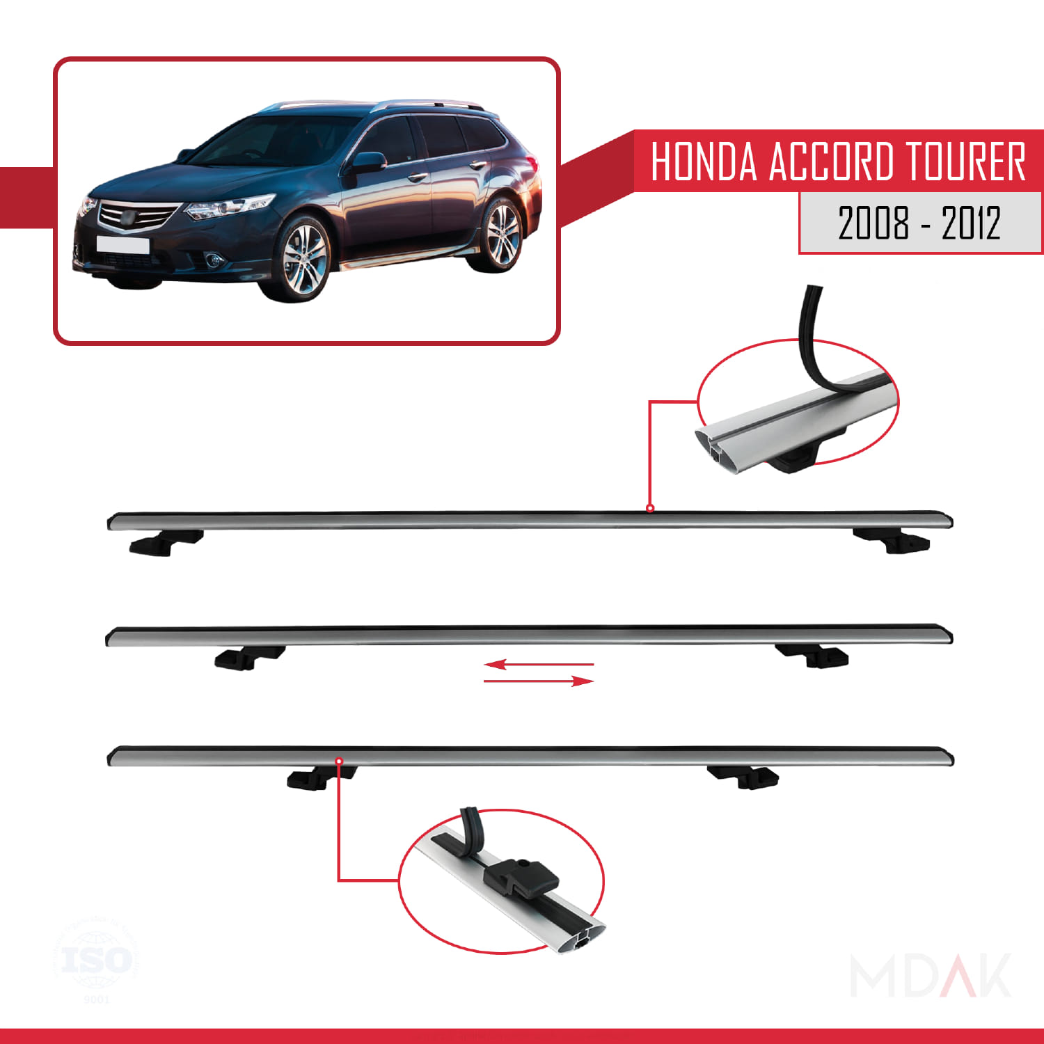 Honda Accord Tourer 2008-2012 Arası ile Uyumlu BASIC Model Ara Atkı Tavan Barı Gri 2 Adet - Görsel 5
