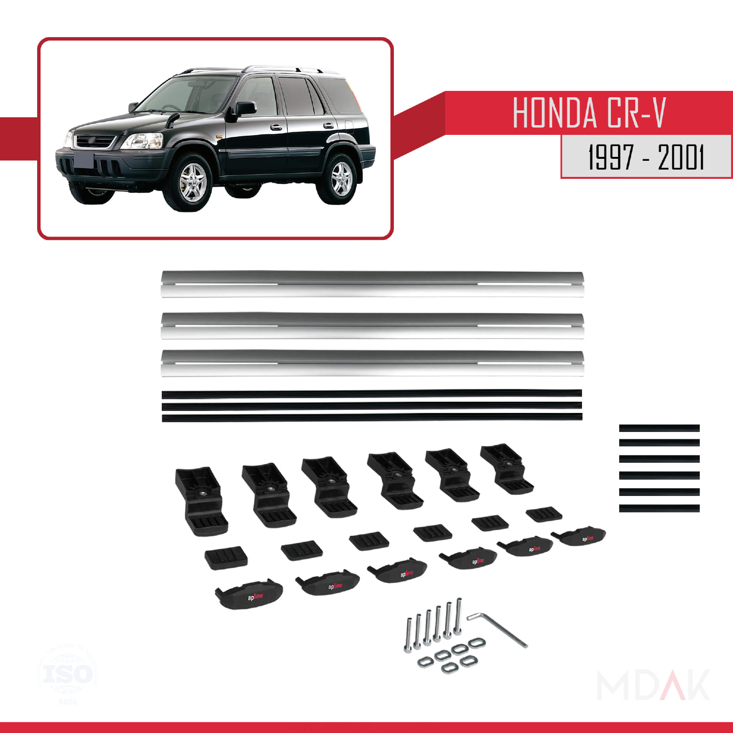Honda CR-V 1997-2001 Arası ile Uyumlu BASIC Model Ara Atkı Tavan Barı Gri 3 Adet - Görsel 6