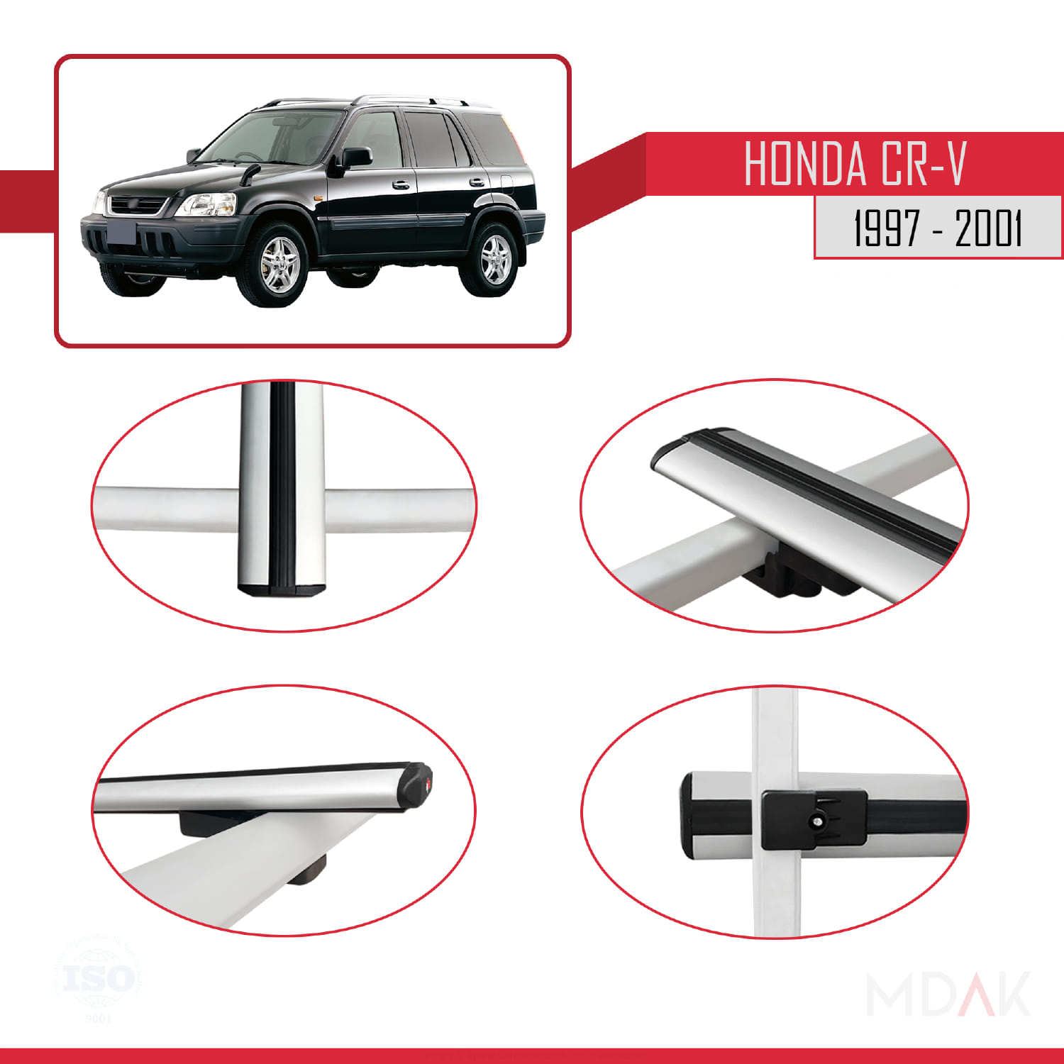Honda CR-V 1997-2001 Arası ile Uyumlu BASIC Model Ara Atkı Tavan Barı Gri 2 Adet - Görsel 4