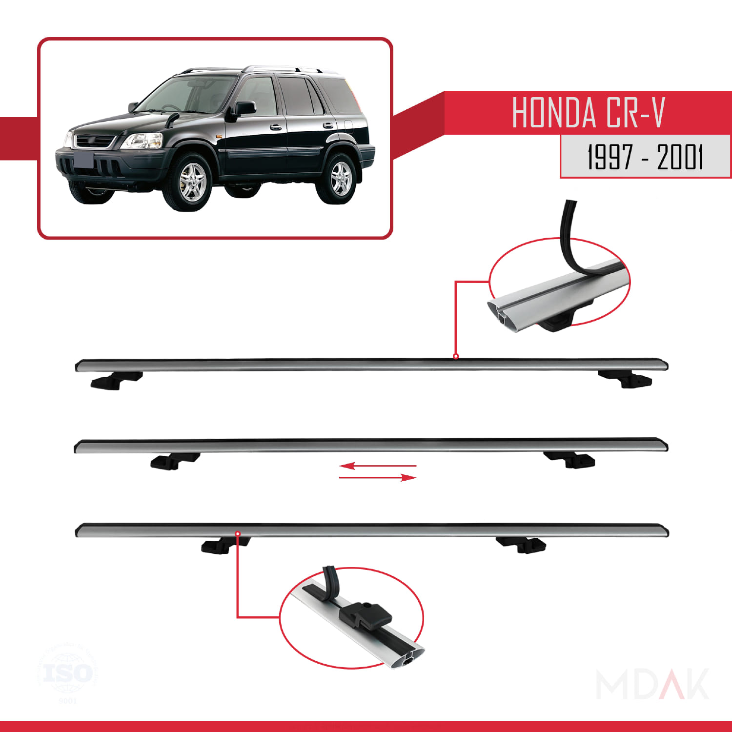 Honda CR-V 1997-2001 Arası ile Uyumlu BASIC Model Ara Atkı Tavan Barı Gri 2 Adet - Görsel 5