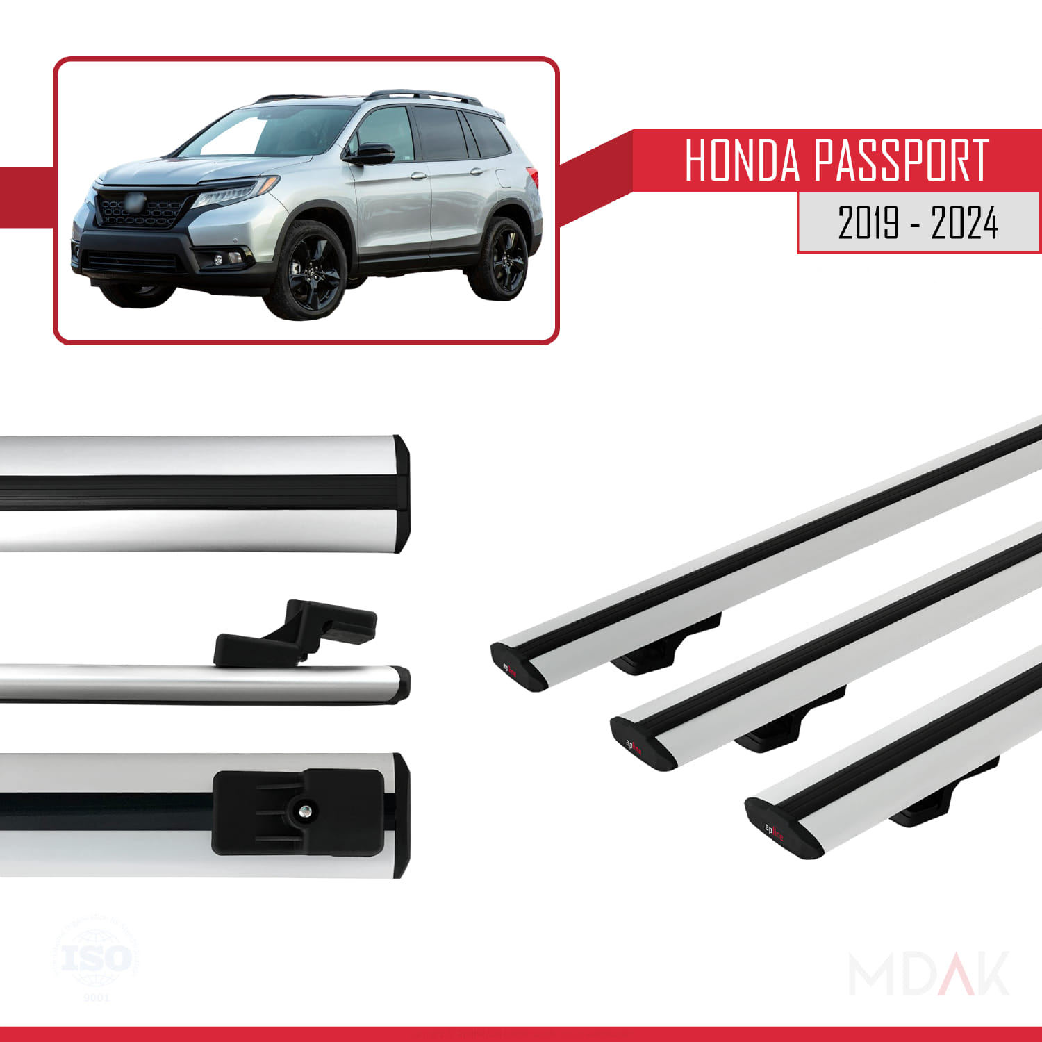 Honda Passport 2019-2024 Arası ile Uyumlu BASIC Model Ara Atkı Tavan Barı Gri 3 Adet - Görsel 3