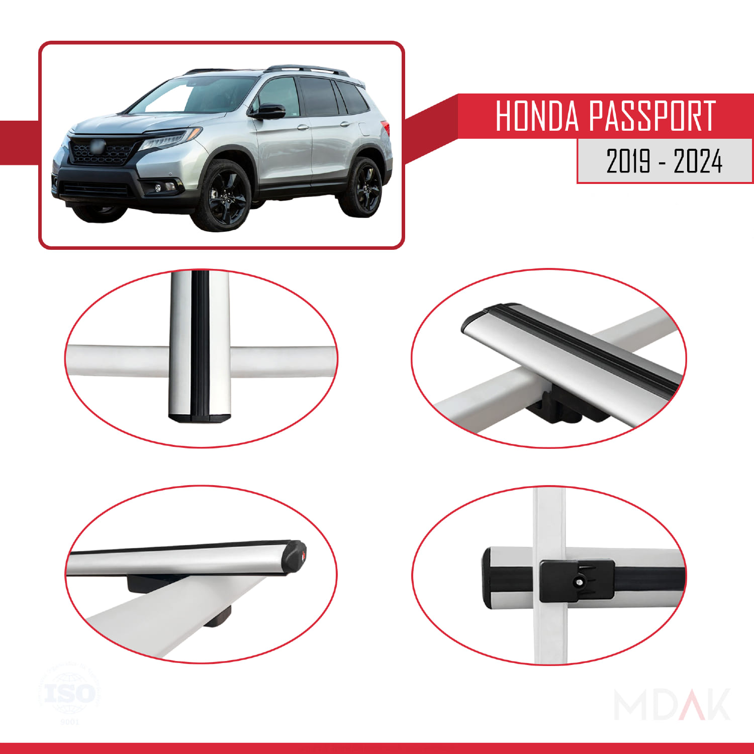 Honda Passport 2019-2024 Arası ile Uyumlu BASIC Model Ara Atkı Tavan Barı Gri 3 Adet - Görsel 4
